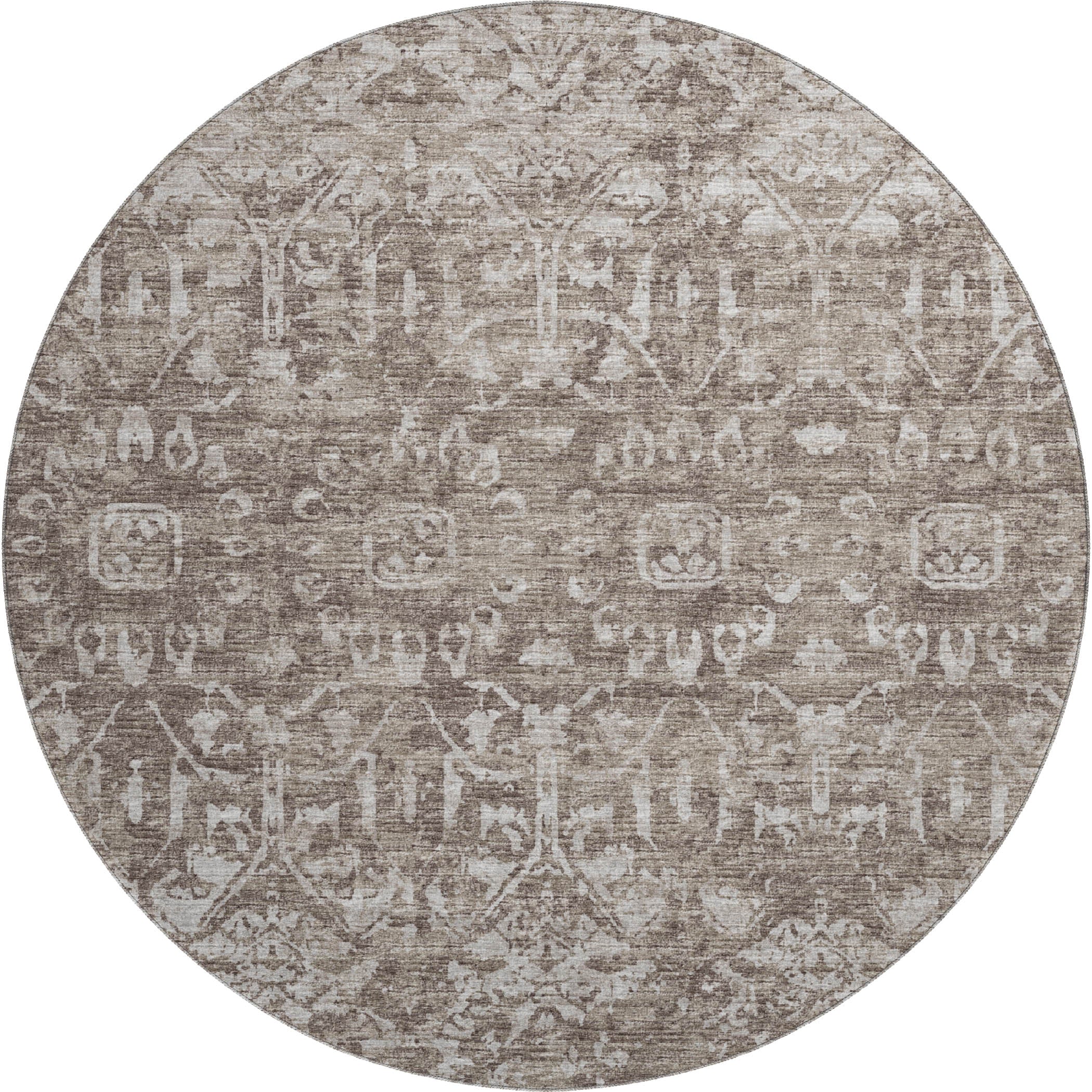 Ghent Machine Washable Traditional Brown Rug 8' x 8' #shape_Round
