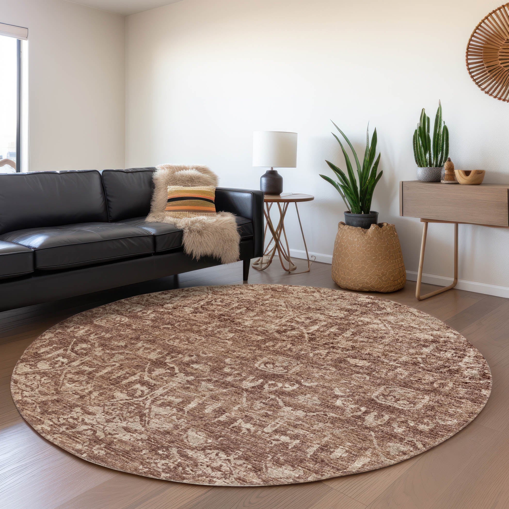 Ghent Machine Washable Traditional Chocolate Brown Rug 8' x 8' #shape_Round