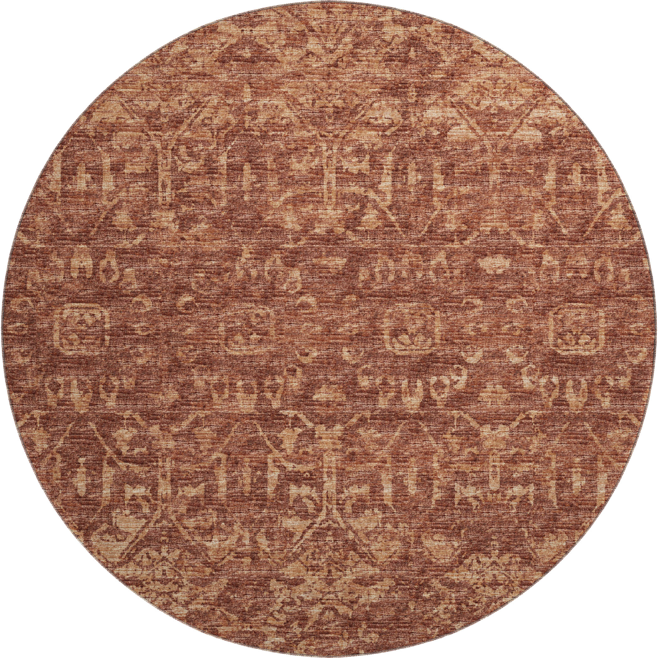 Ghent Machine Washable Traditional Clay Orange Rug 8' x 8' #shape_Round