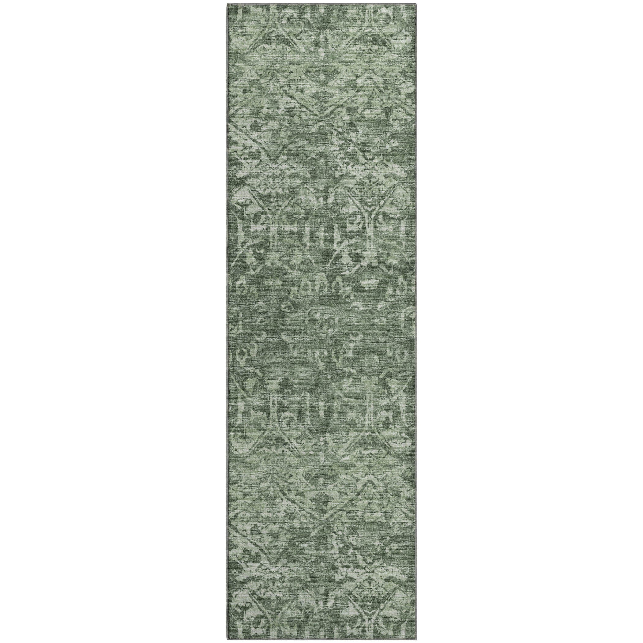 Ghent Machine Washable Traditional Green Rug 2'3" x 7'6" #shape_Runner