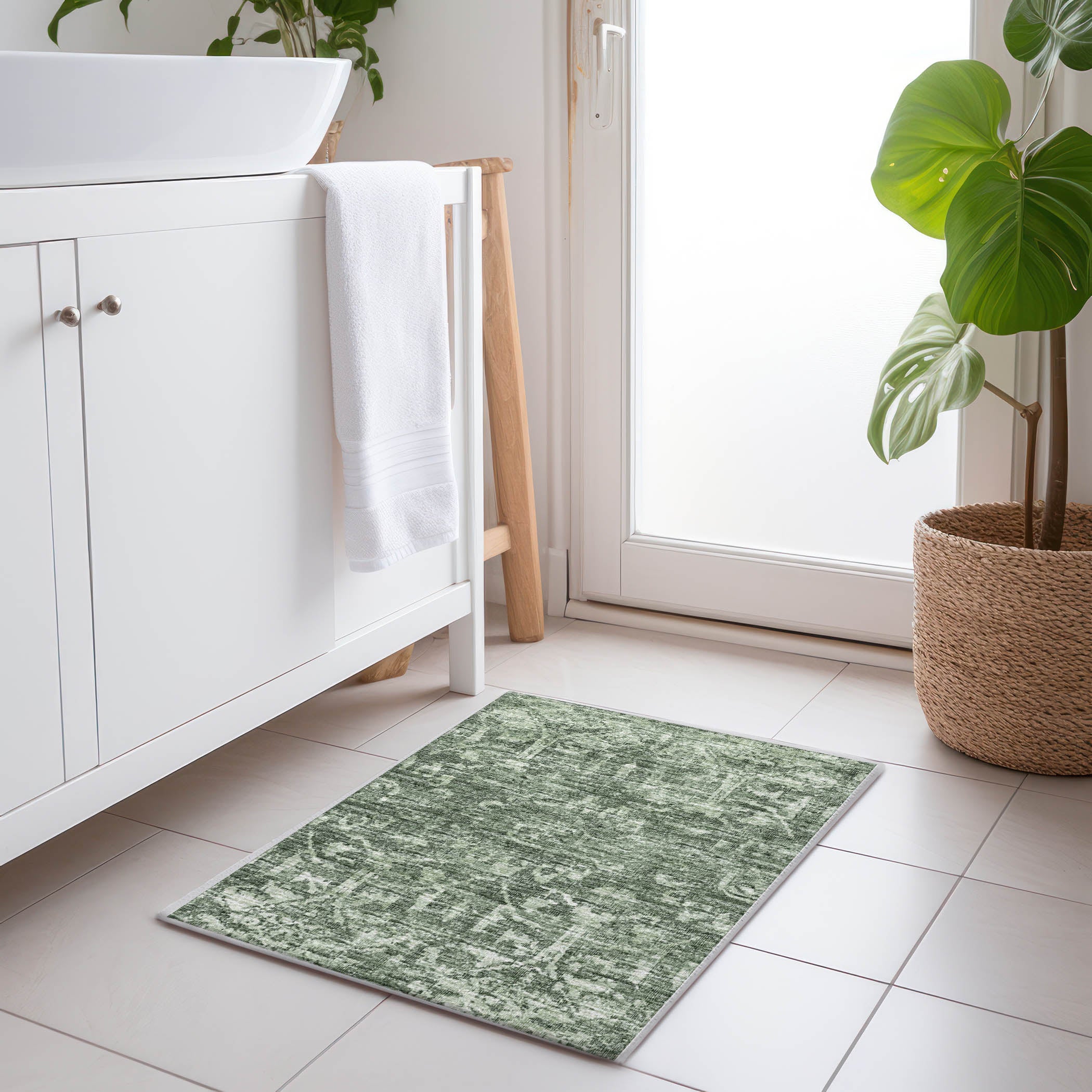 Ghent Machine Washable Traditional Green Rug 1'8" x 2'6" #shape_Rectangle