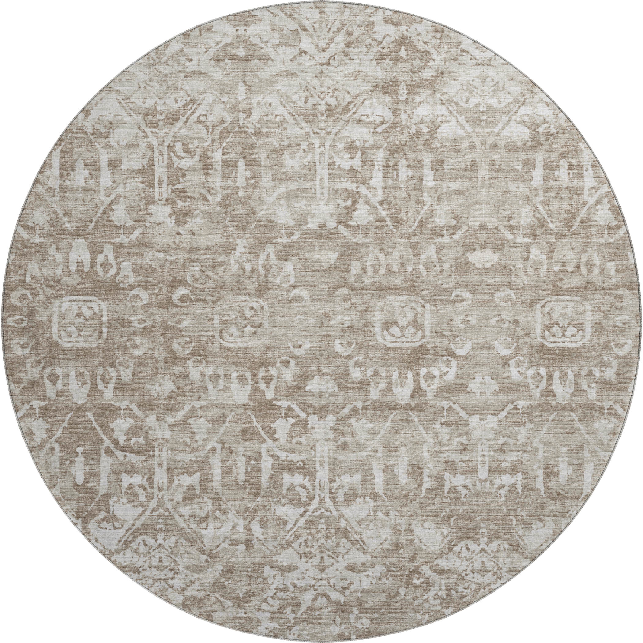 Ghent Machine Washable Traditional Taupe Beige Rug 8' x 8' #shape_Round