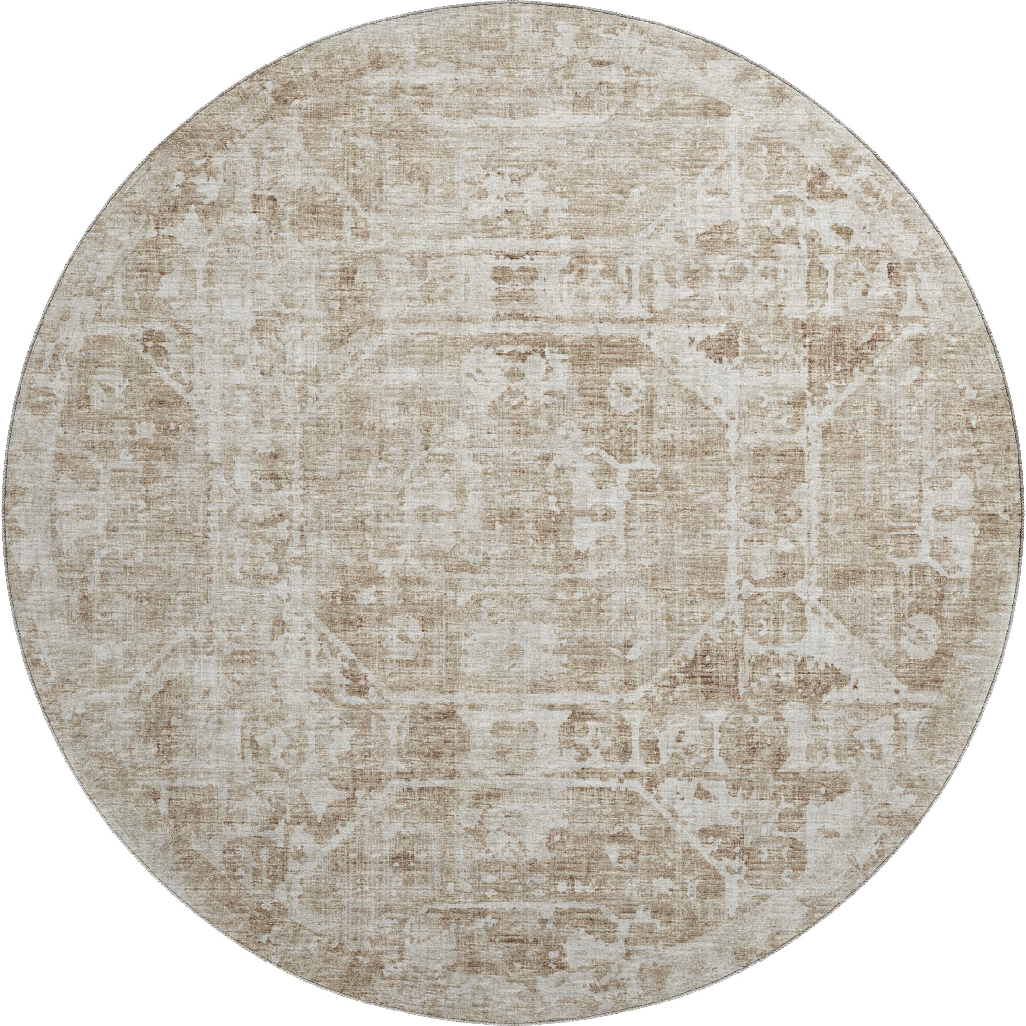 Bangkok Machine Washable Traditional Baja Taupe Rug 8' x 8' #shape_Round