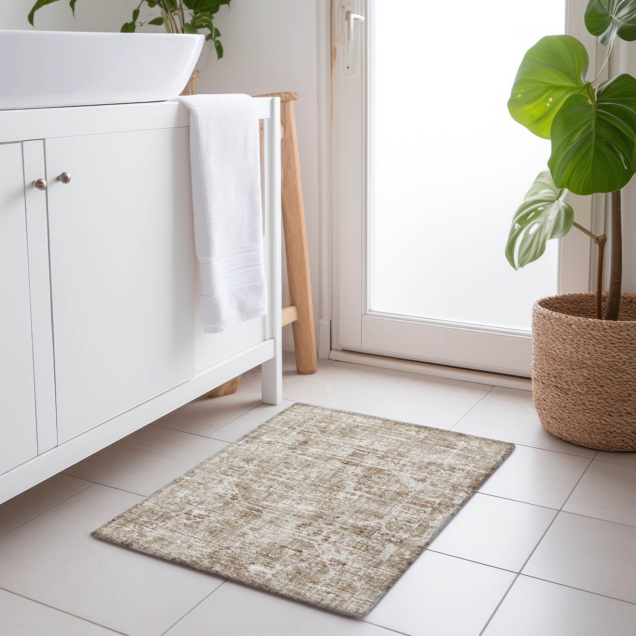 Bangkok Machine Washable Traditional Baja Taupe Rug 1'8" x 2'6" #shape_Rectangle