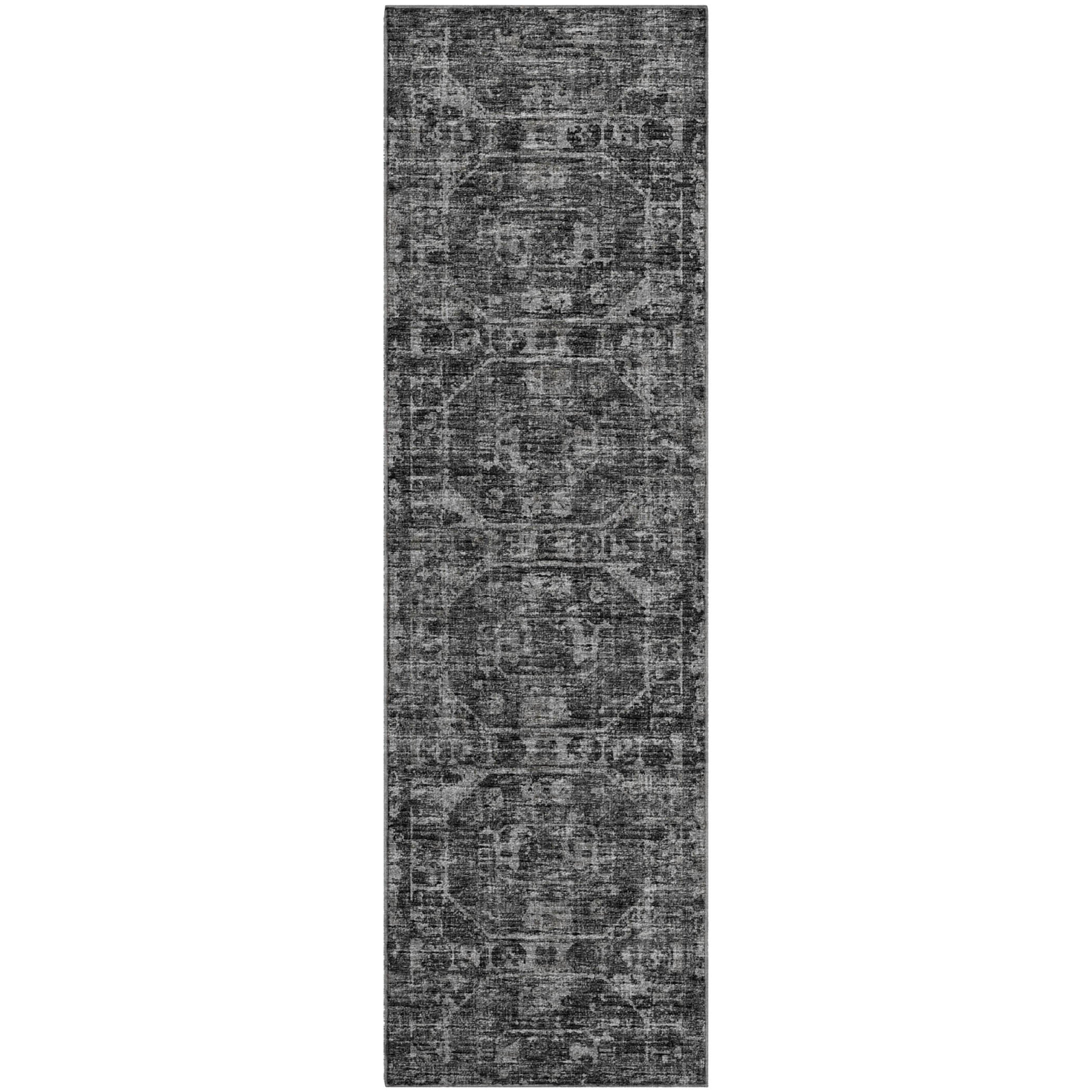 Bangkok Machine Washable Traditional Black Rug 2'3" x 7'6" #shape_Runner