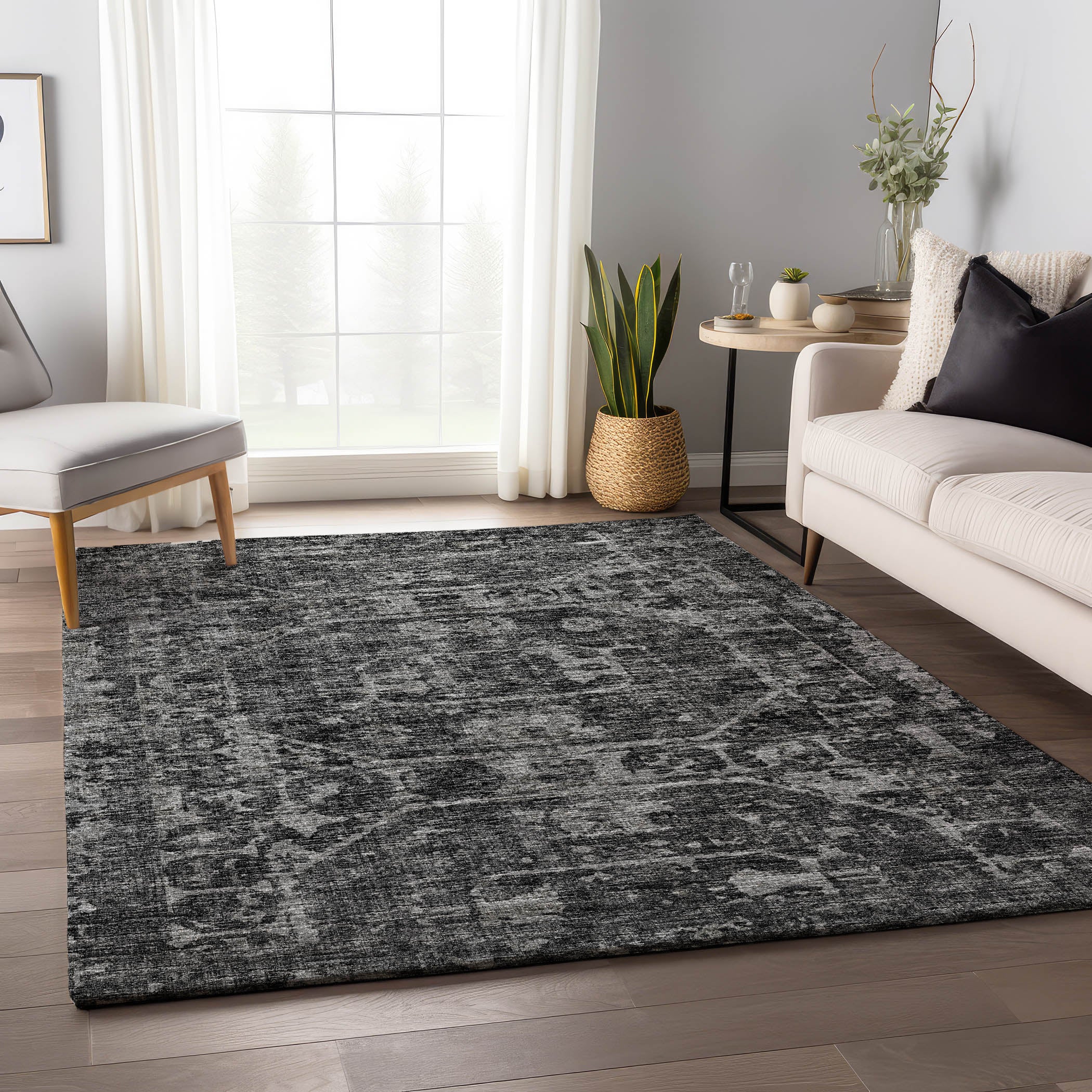 Bangkok Machine Washable Traditional Black Rug 2'6" x 3'10" #shape_Rectangle