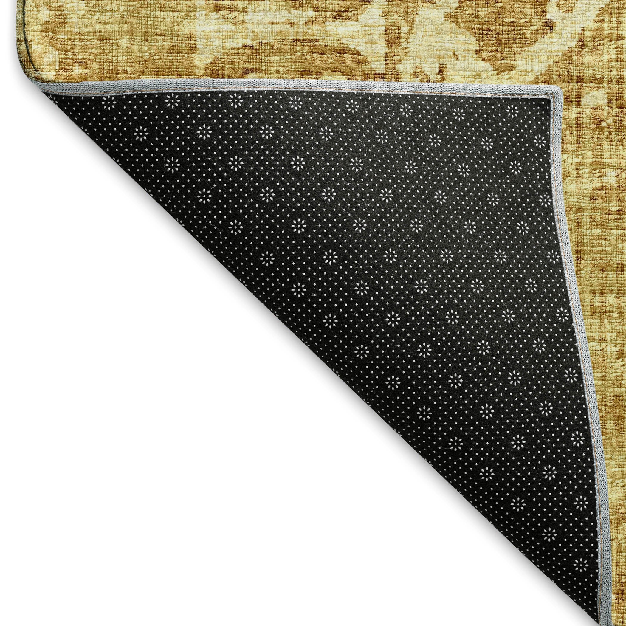 Bangkok Machine Washable Traditional Gilded Gold Rug 1'8" x 2'6" #shape_Rectangle