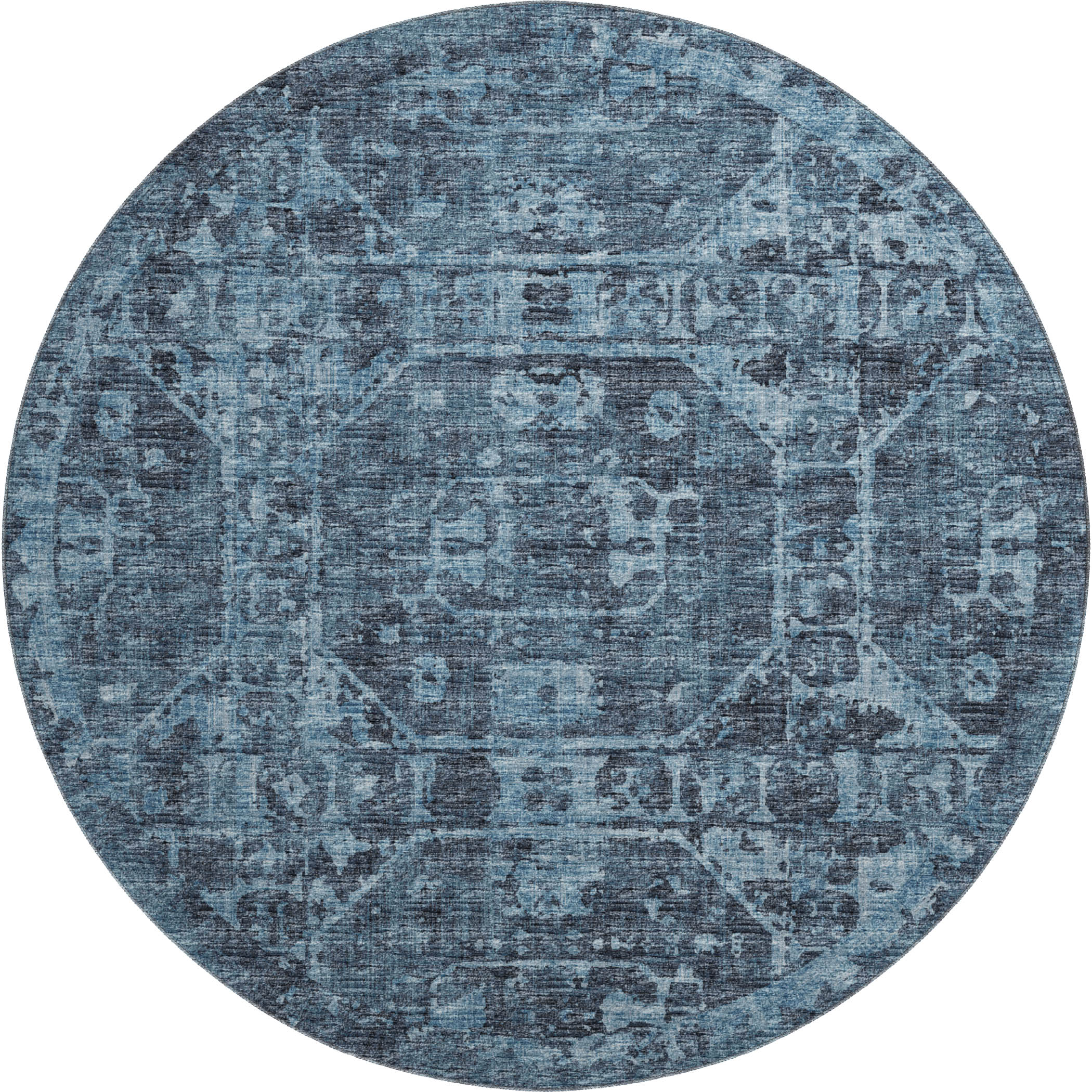 Bangkok Machine Washable Traditional Navy Blue Rug 8' x 8' #shape_Round