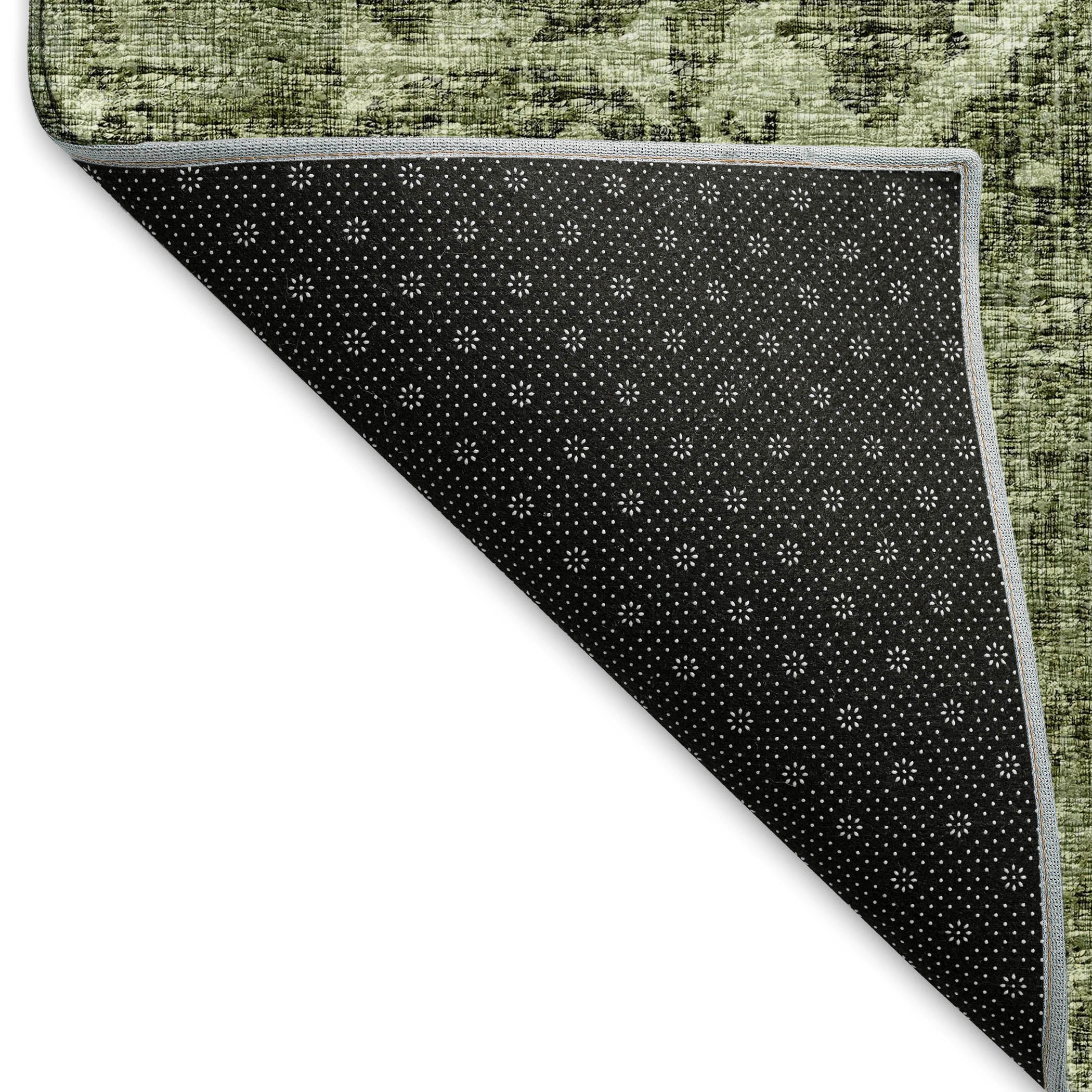 Bangkok Machine Washable Traditional Olive Green Rug 1'8" x 2'6" #shape_Rectangle
