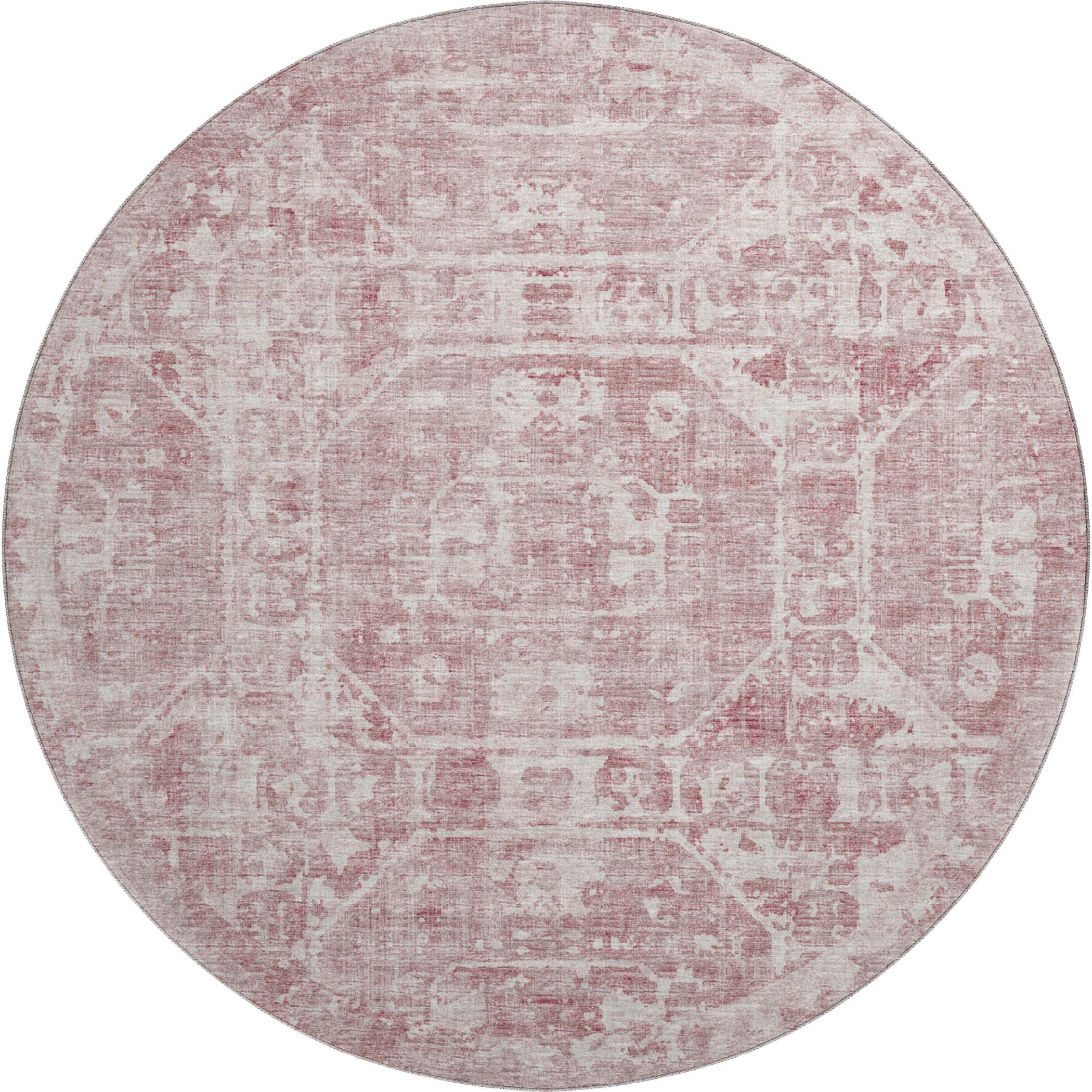 Bangkok Machine Washable Traditional Pink Rug 8' x 8' #shape_Round