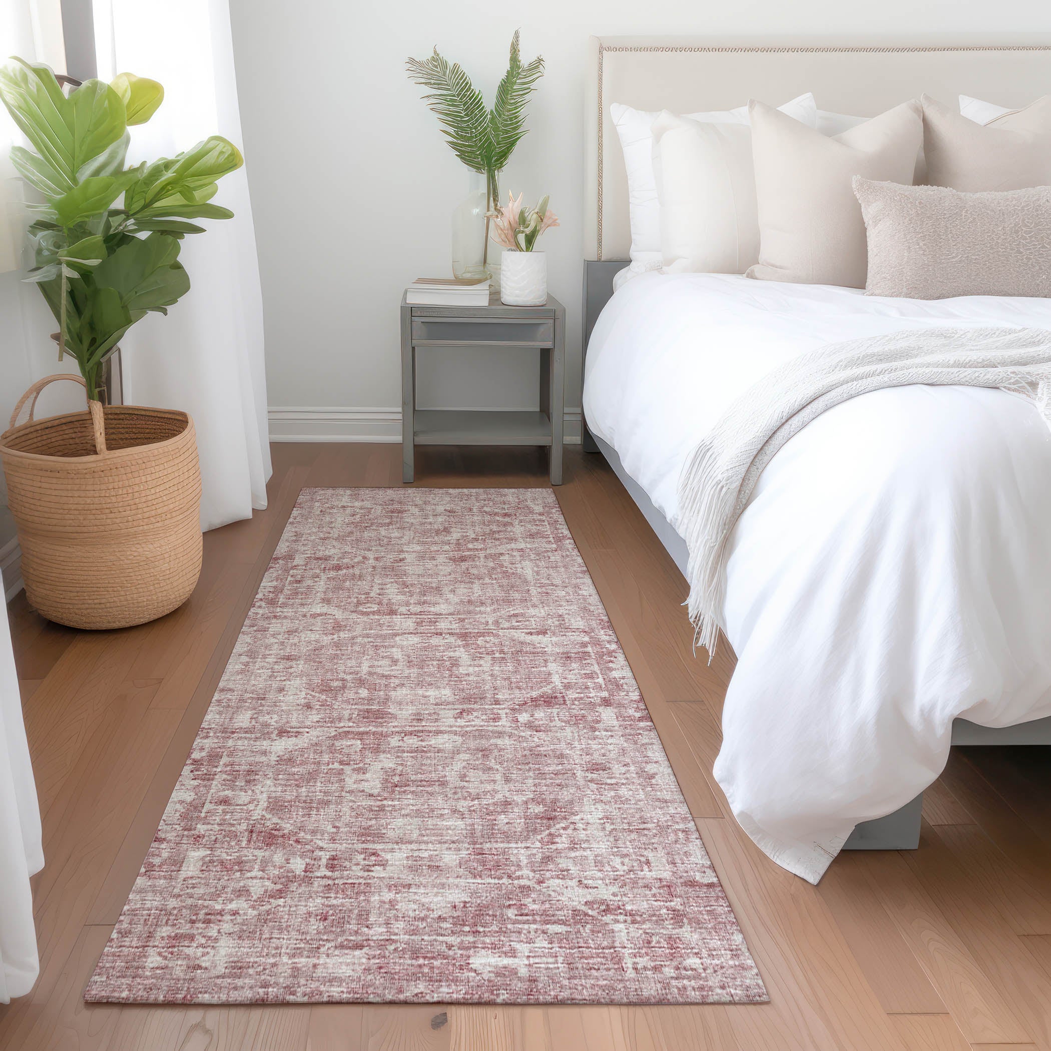 Bangkok Machine Washable Traditional Pink Rug 2'3" x 7'6" #shape_Runner