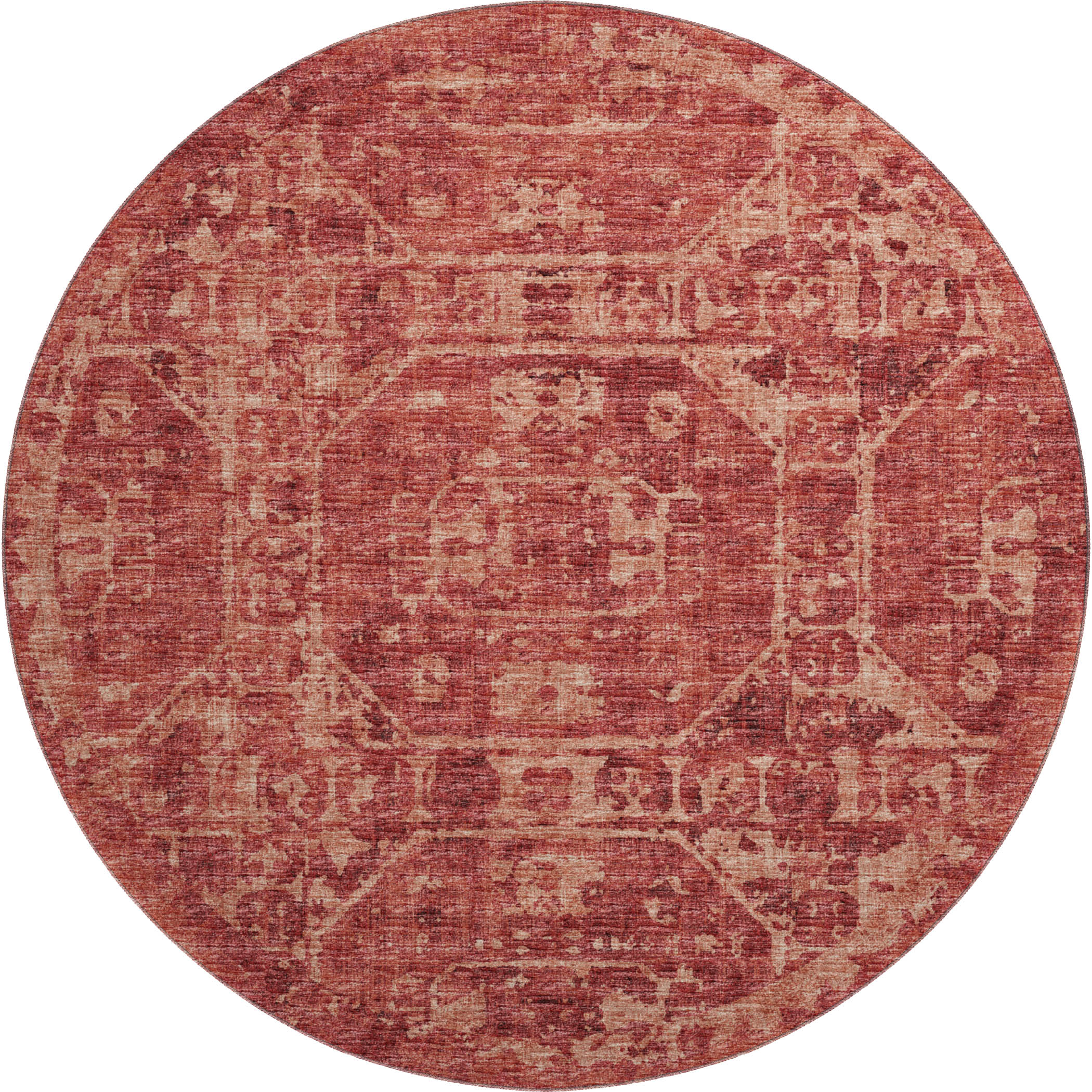Bangkok Machine Washable Traditional Spice Red Rug 8' x 8' #shape_Round