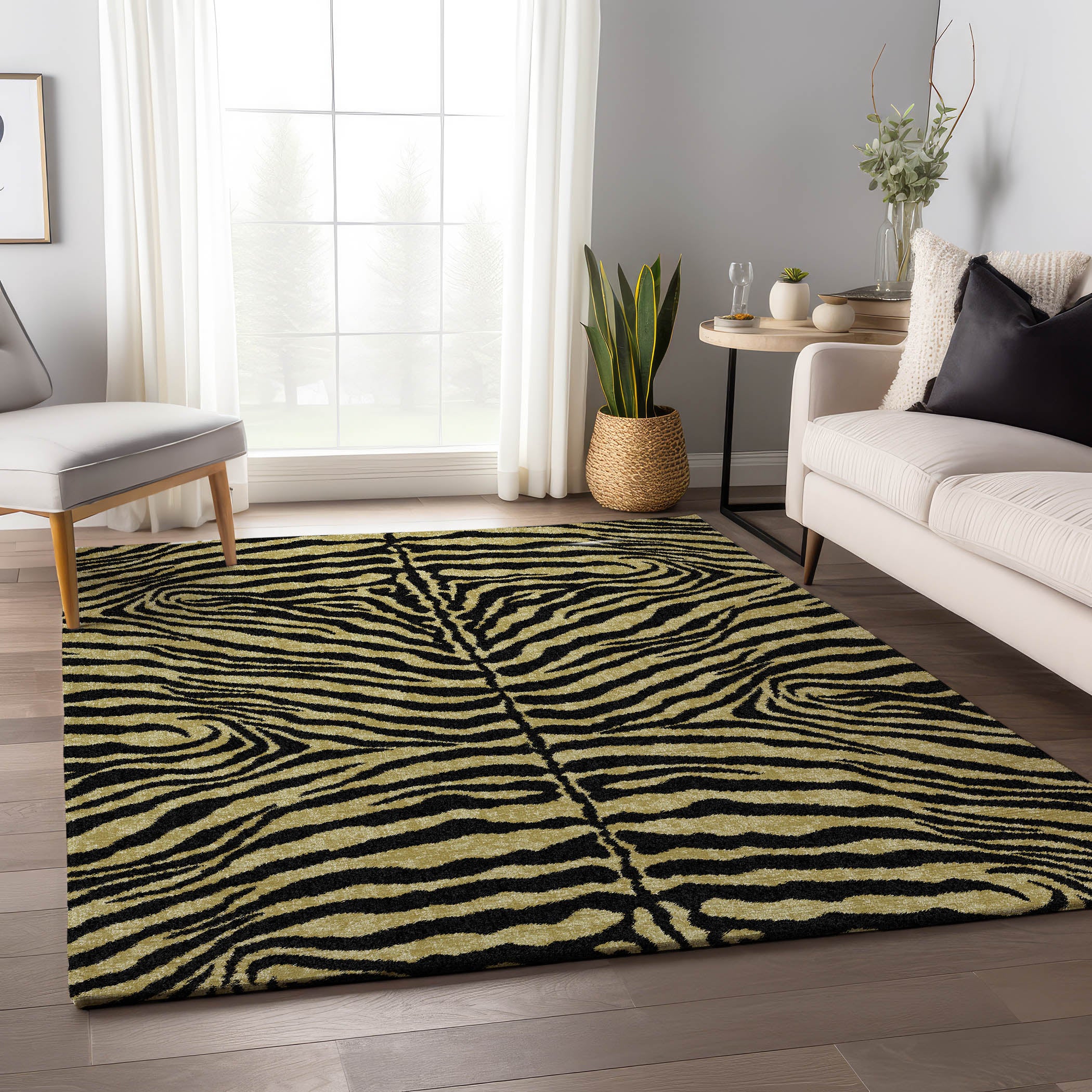 Baku Machine Washable Animal Skin Pattern Gilded Gold Rug 2'6" x 3'10" #shape_Rectangle