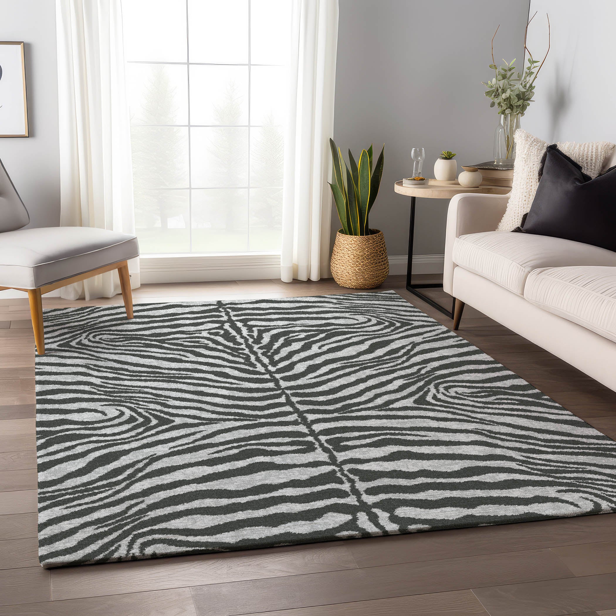Baku Machine Washable Animal Skin Pattern Gray Rug 2'6" x 3'10" #shape_Rectangle