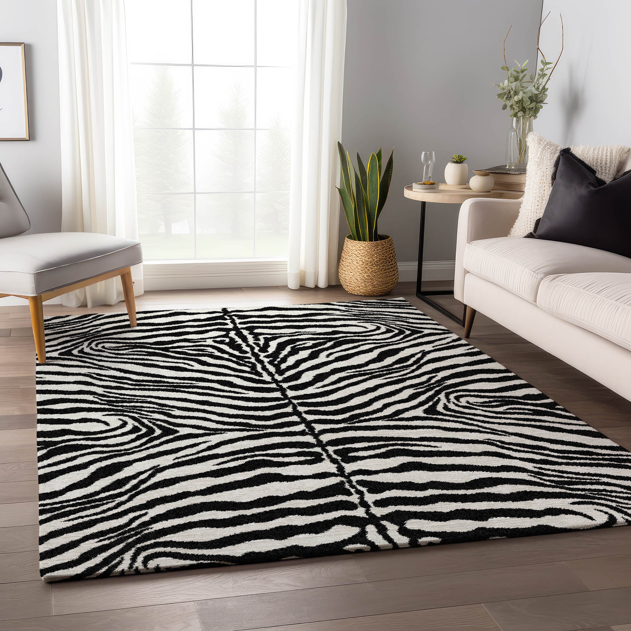 Baku Machine Washable Animal Skin Pattern Pearl Gray Rug 2'6" x 3'10" #shape_Rectangle