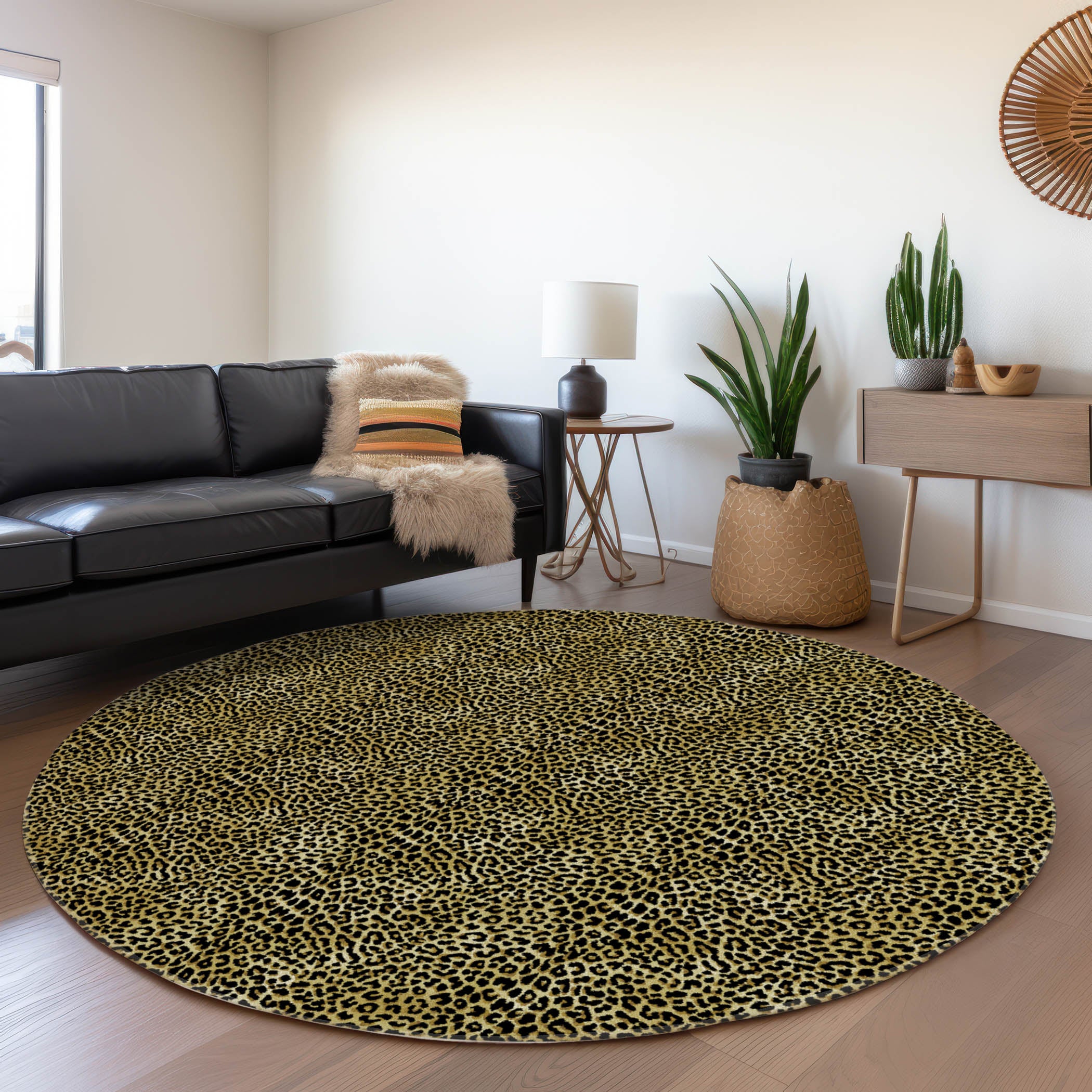 Bogota Machine Washable Animal Skin Pattern Gilded Gold Rug 8' x 8' #shape_Round