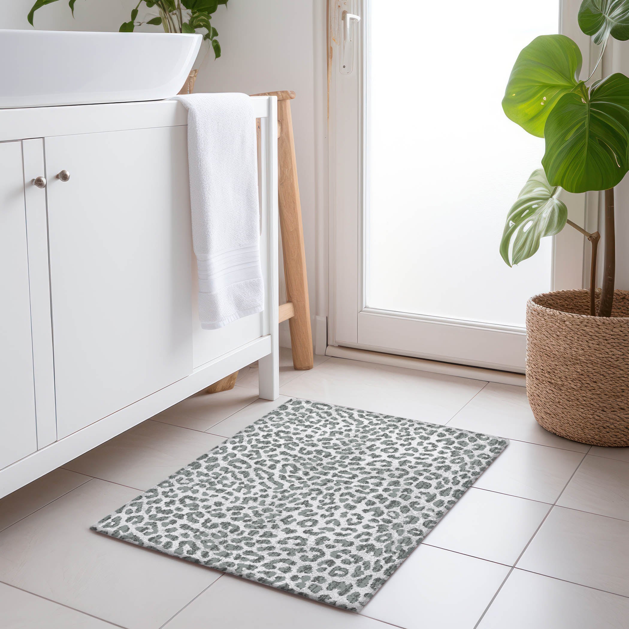 Bogota Machine Washable Animal Skin Pattern Gray Rug 1'8" x 2'6" #shape_Rectangle