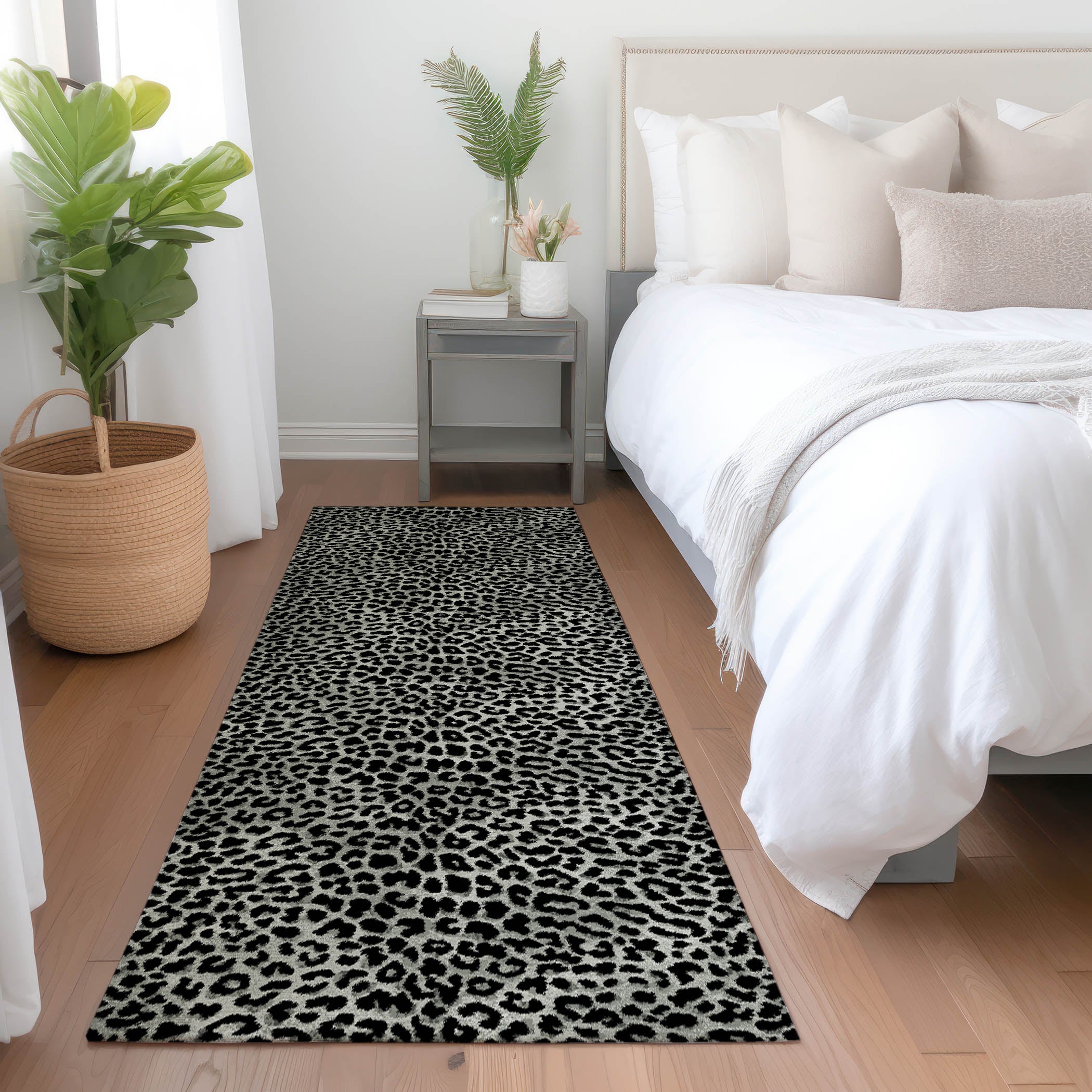 Bogota Machine Washable Animal Skin Pattern Shadow Black Rug 2'3" x 7'6" #shape_Runner