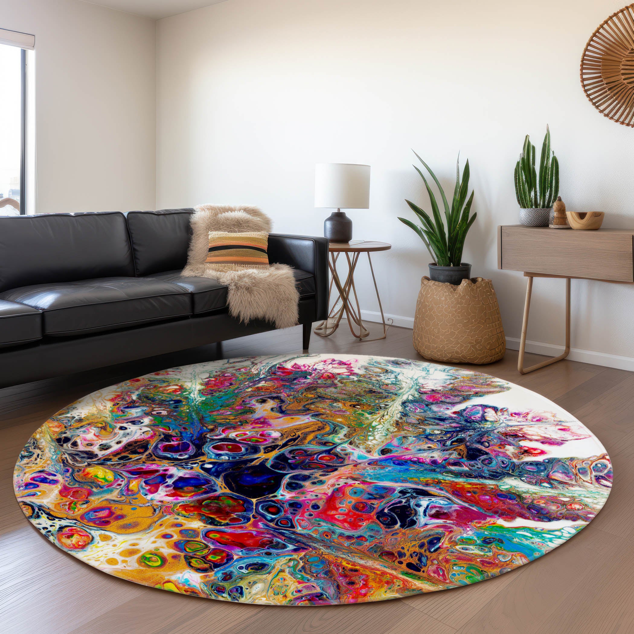 Hoi An Machine Washable Contemporary Kaleidoscope Multi Rug 8' x 8' #shape_Round
