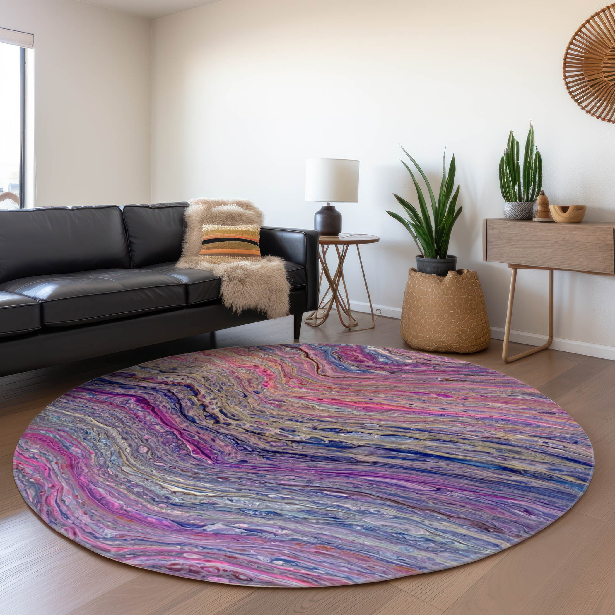 Zanzibar Machine Washable Contemporary Flirt Multi Rug 8' x 8' #shape_Round