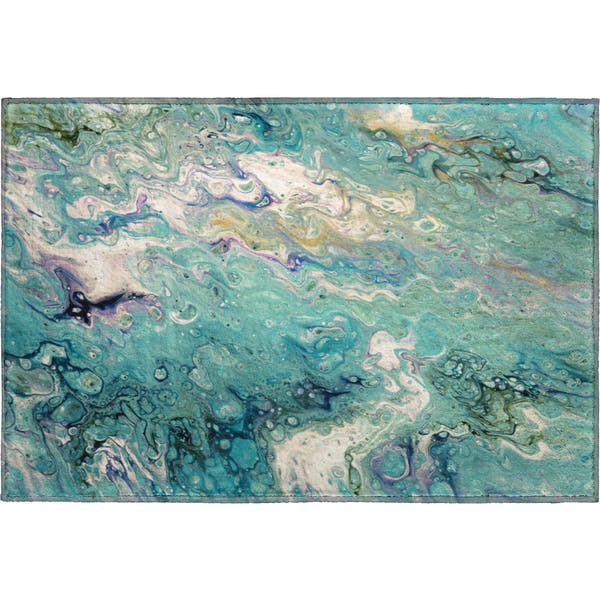 Oaxaca Machine Washable Contemporary Seaglass Blue Rug 1'8" x 2'6"