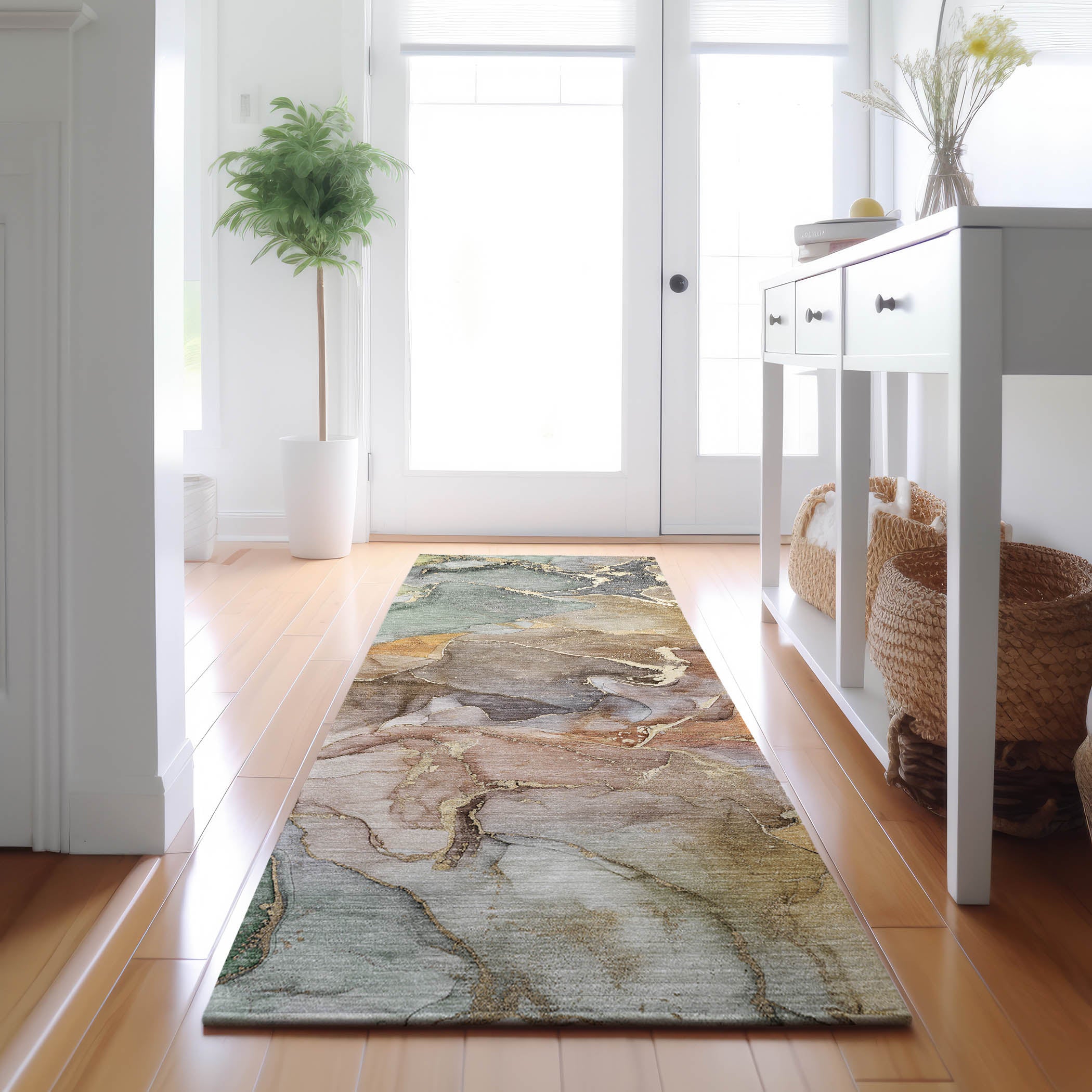 Marrakech Machine Washable Contemporary Beige Brown Rug 2'3" x 7'6" #shape_Runner
