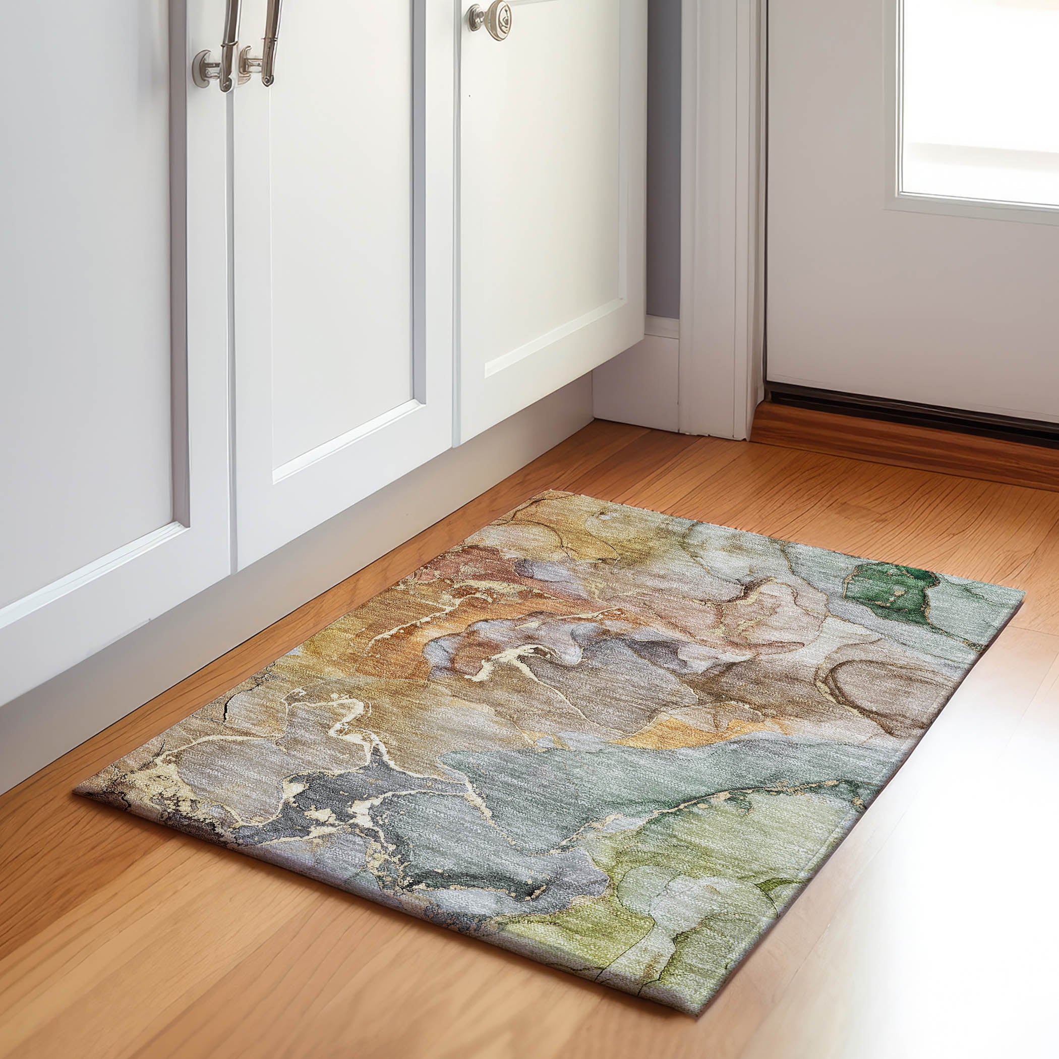 Marrakech Machine Washable Contemporary Beige Brown Rug 1'8" x 2'6" #shape_Rectangle