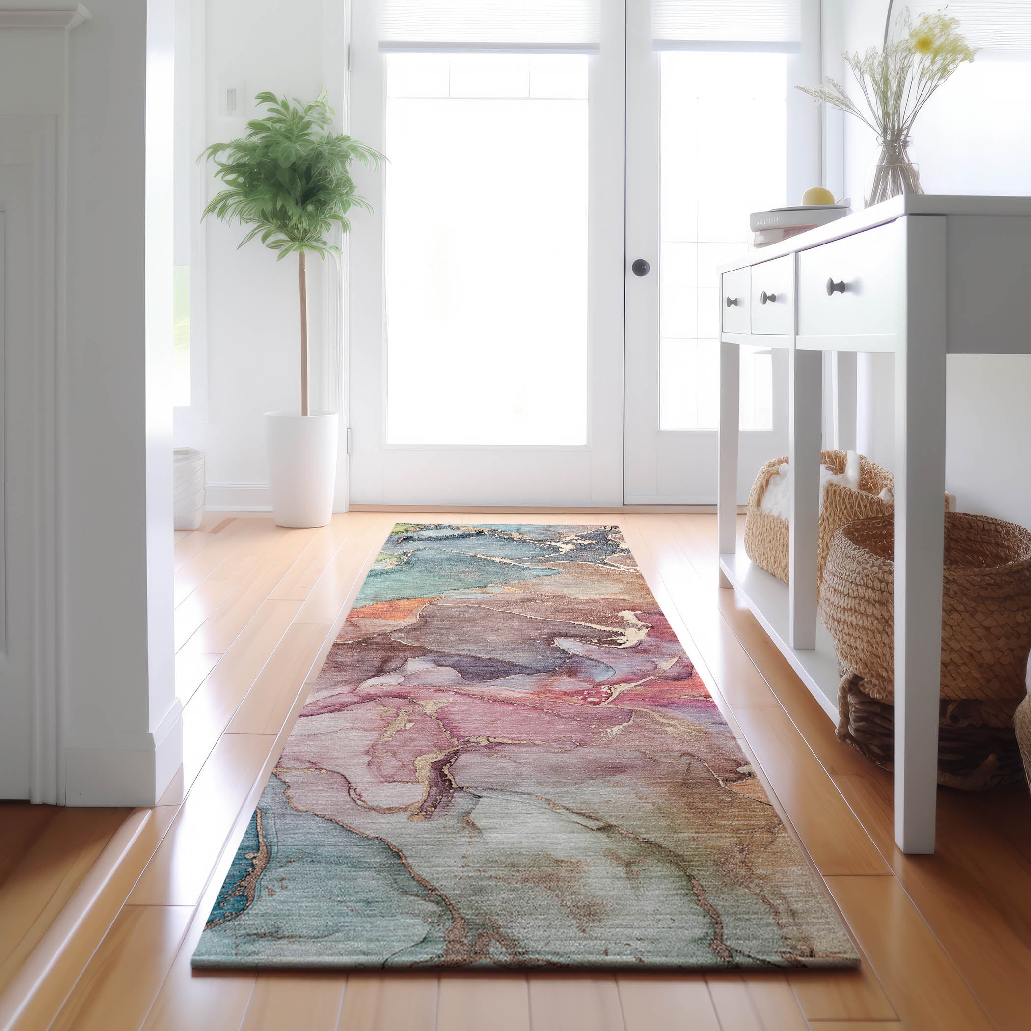 Marrakech Machine Washable Contemporary Blue Rug 2'3" x 7'6" #shape_Runner