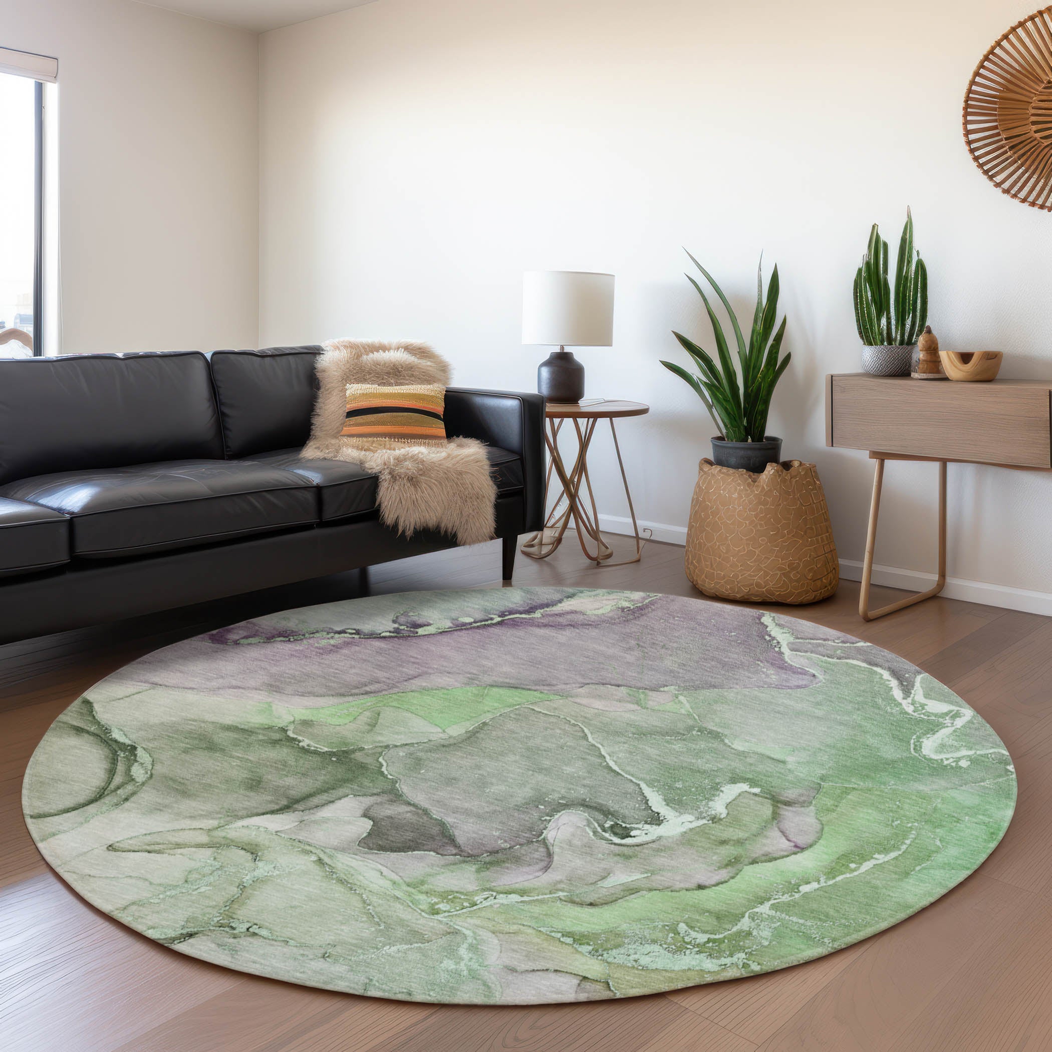 Marrakech Machine Washable Contemporary Green Rug 8' x 8' #shape_Round