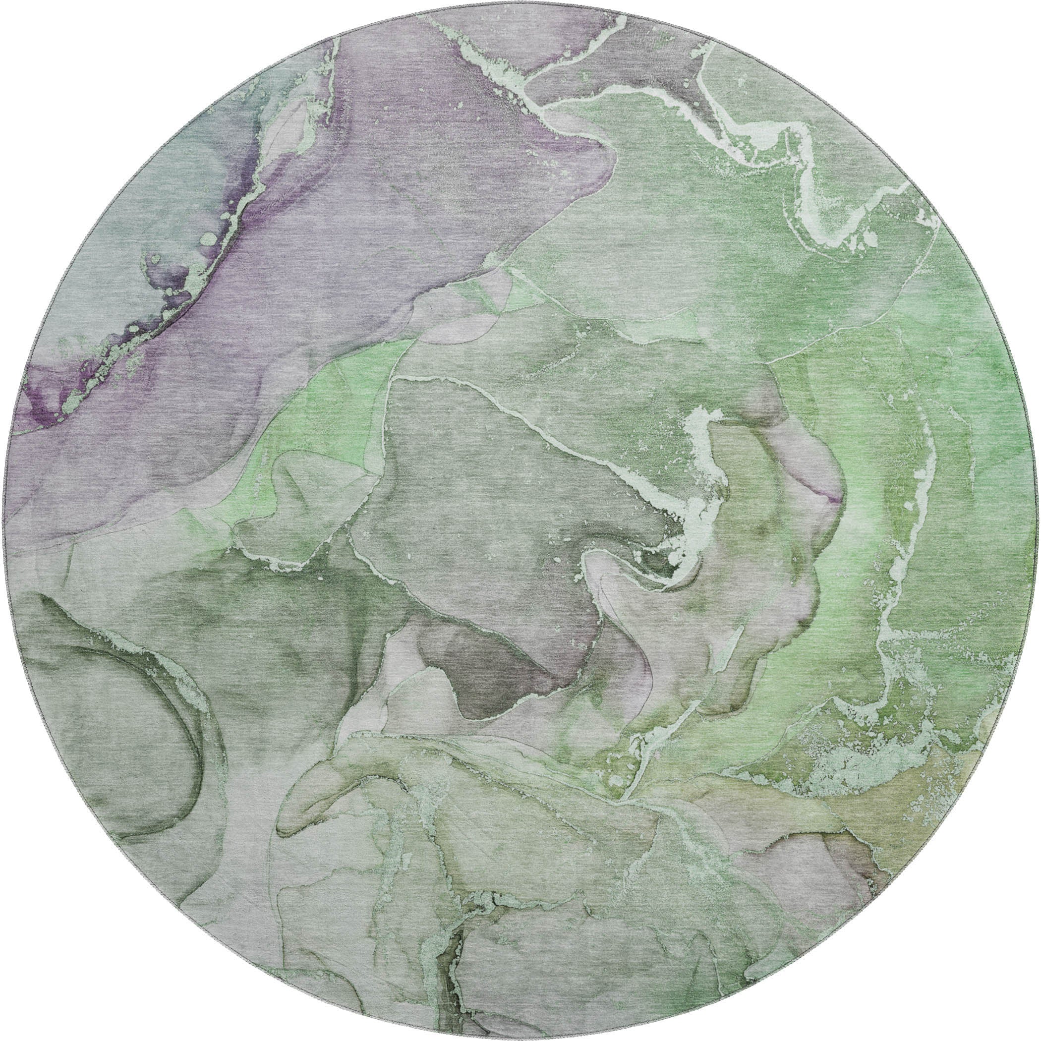 Marrakech Machine Washable Contemporary Green Rug 8' x 8' #shape_Round