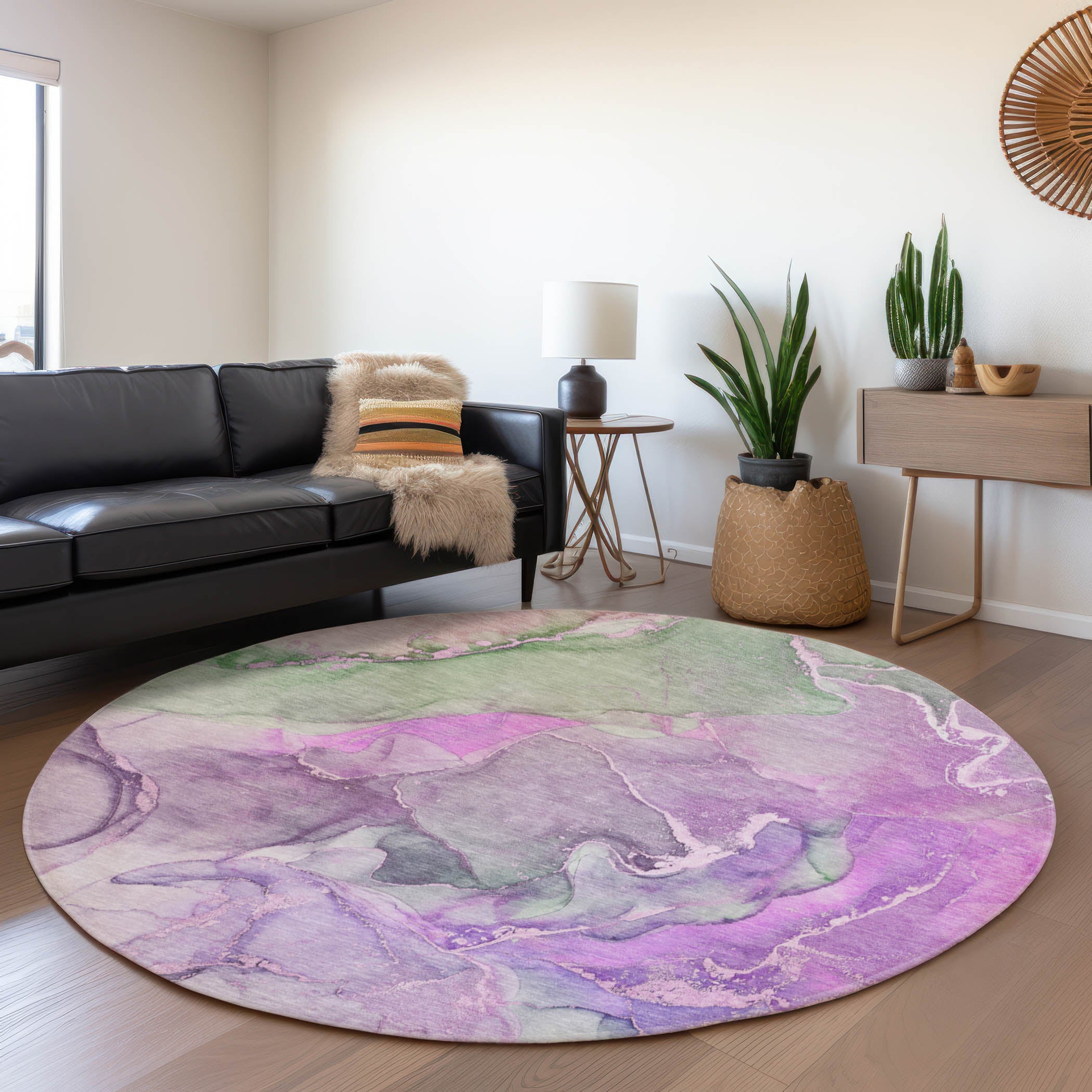 Marrakech Machine Washable Contemporary Purple Rug 8' x 8' #shape_Round