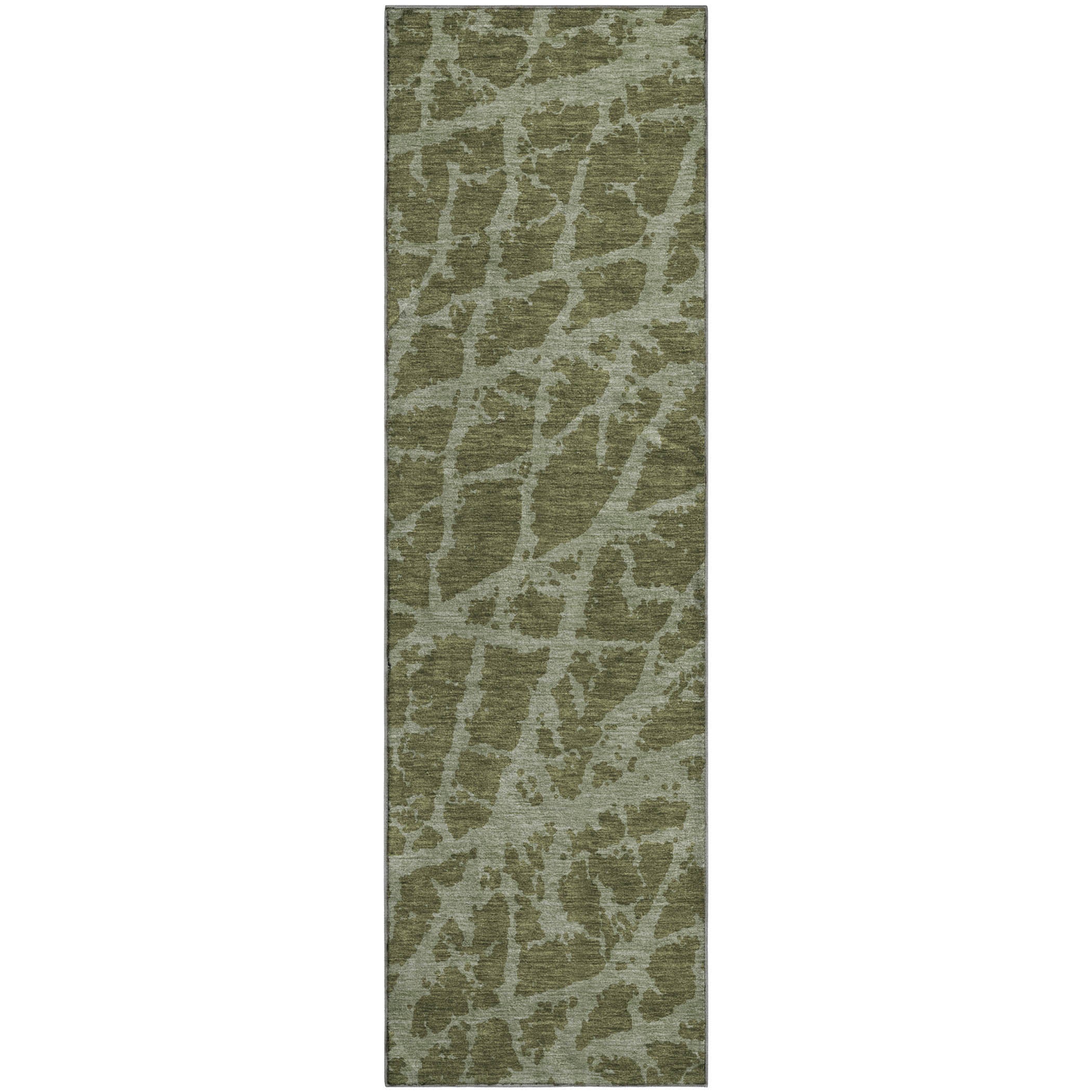 Siena Machine Washable Transitional Olive Green Rug 2'3" x 7'6" #shape_Runner
