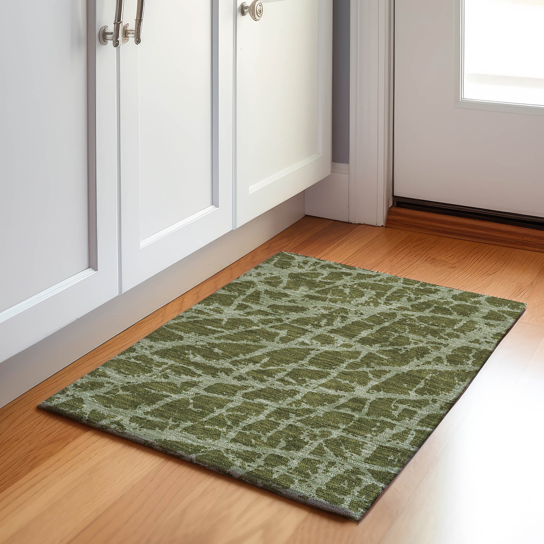 Siena Machine Washable Transitional Olive Green Rug 1'8" x 2'6" #shape_Rectangle