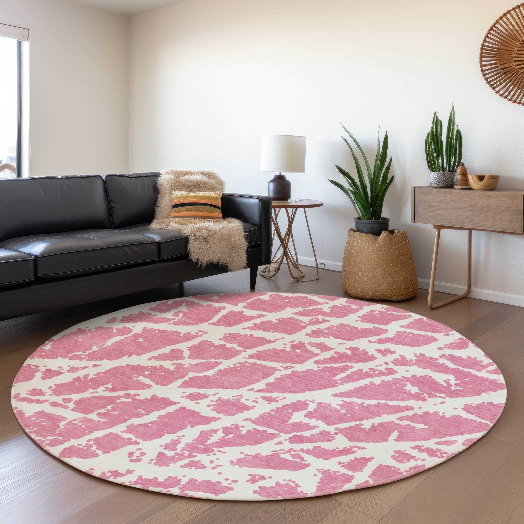 Siena Machine Washable Transitional Pink Rug 8' x 8' #shape_Round