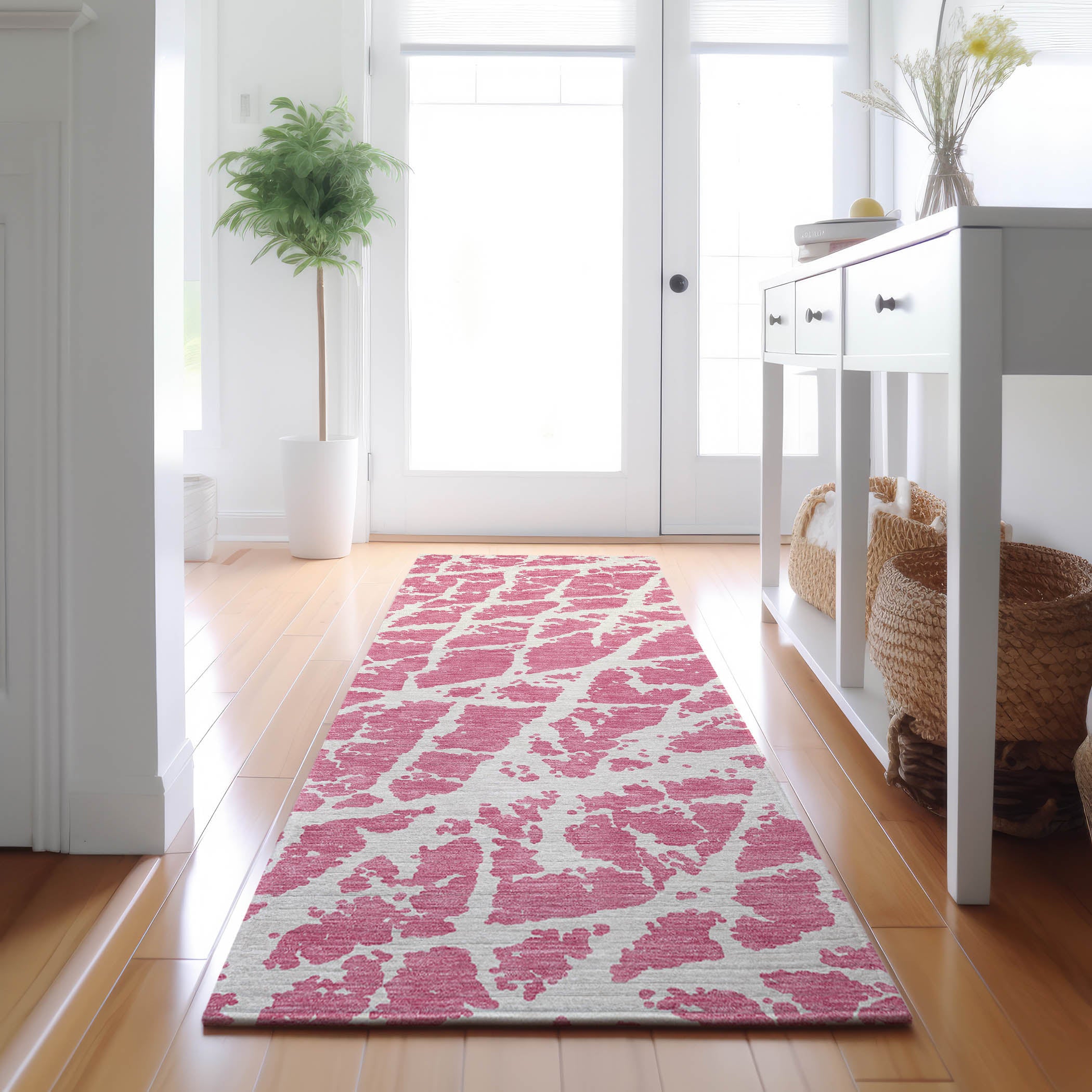 Siena Machine Washable Transitional Pink Rug 2'3" x 7'6" #shape_Runner