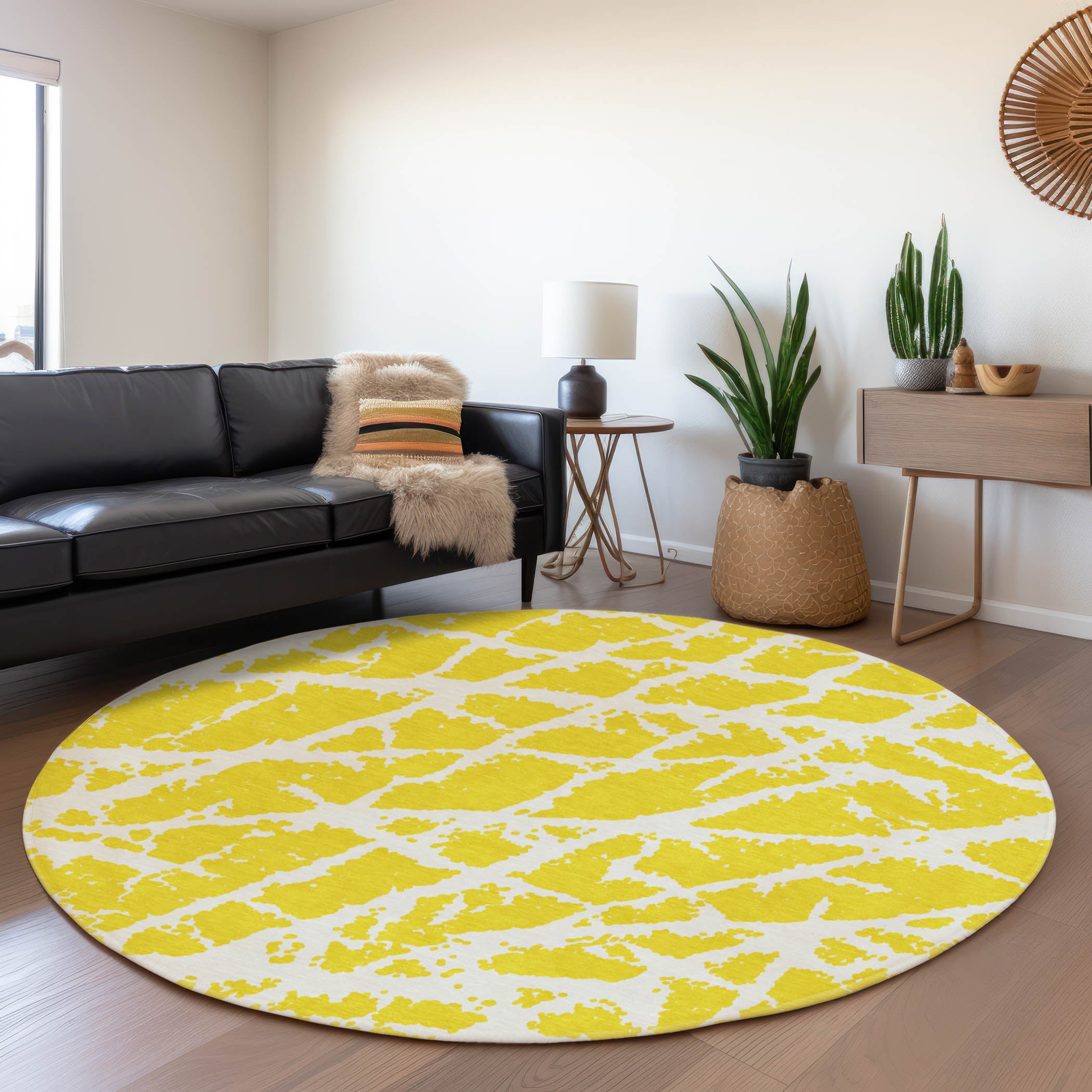 Siena Machine Washable Transitional Yellow Gold Rug 8' x 8' #shape_Round