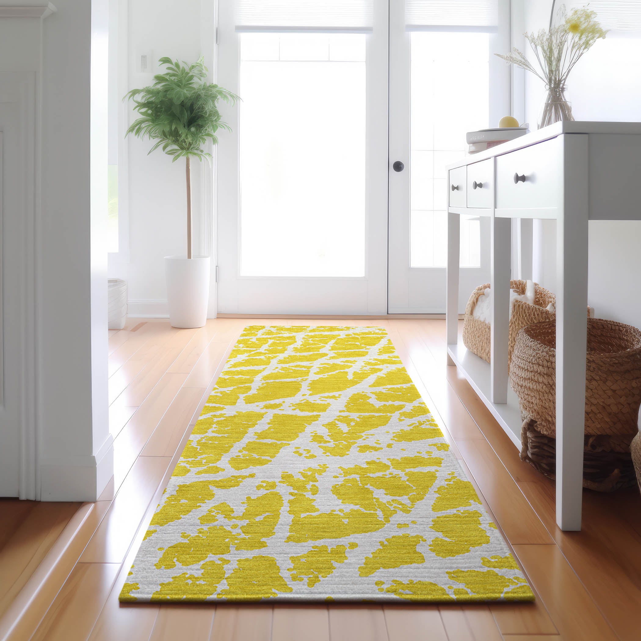 Siena Machine Washable Transitional Yellow Gold Rug 2'3" x 7'6" #shape_Runner