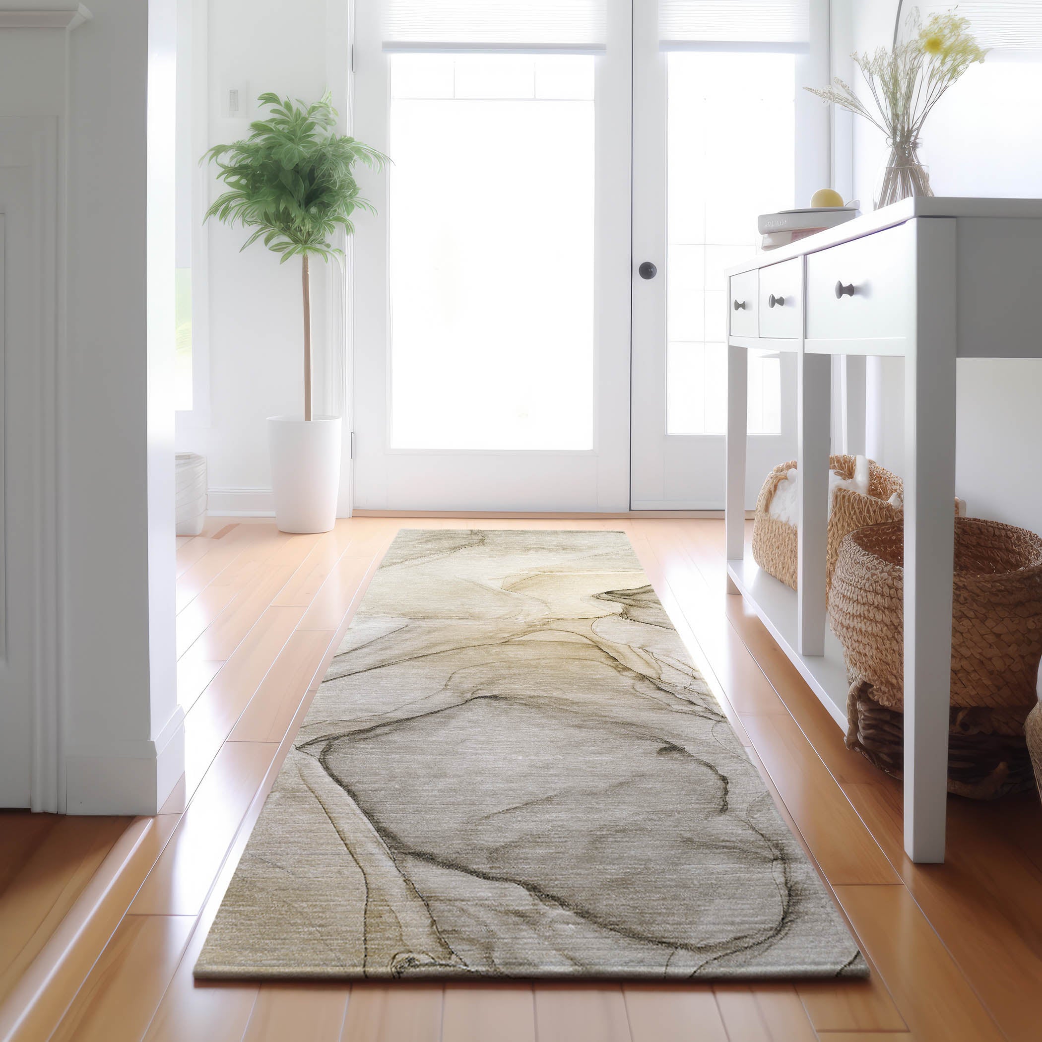 Valletta Machine Washable Transitional Beige Brown Rug 2'3" x 7'6" #shape_Runner