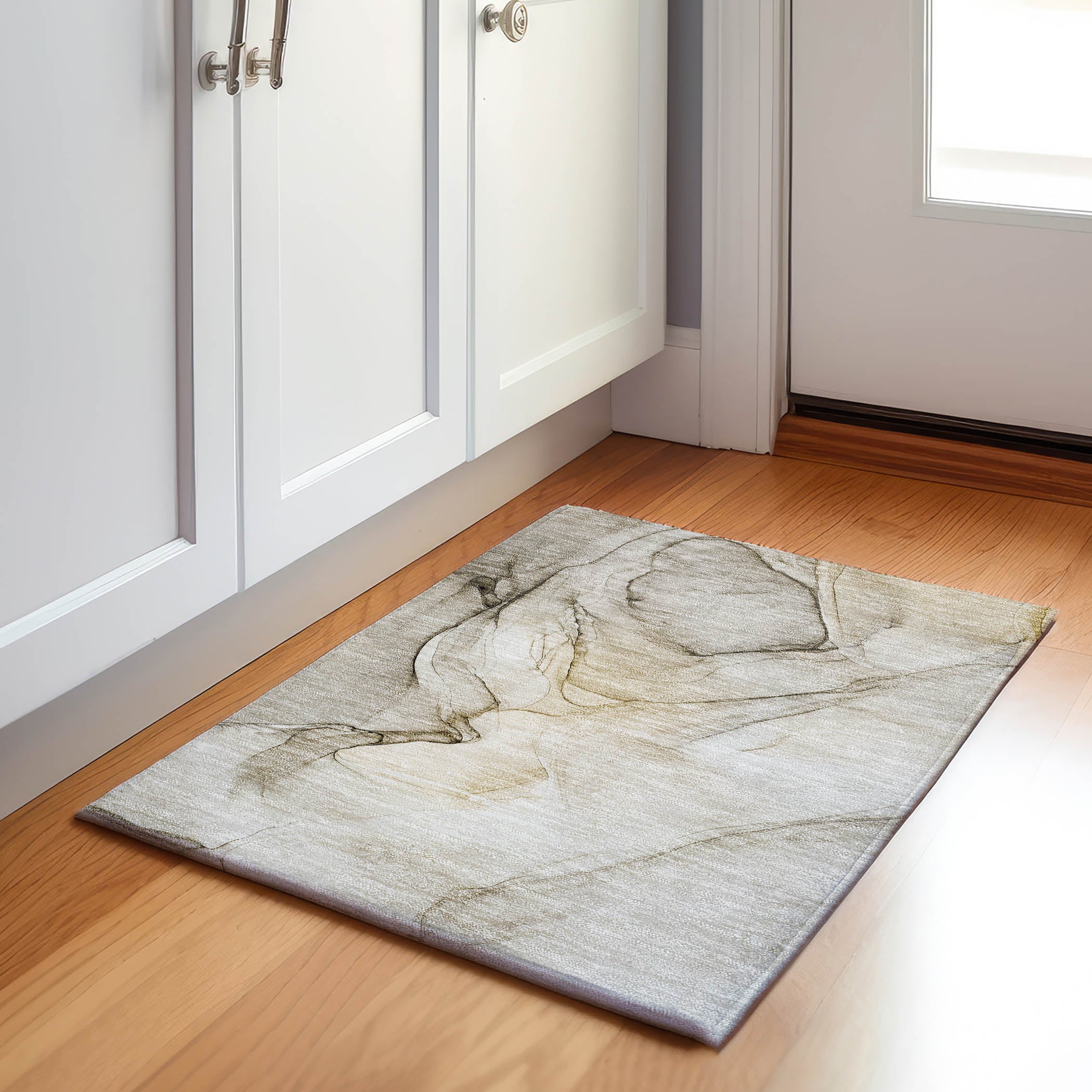 Valletta Machine Washable Transitional Beige Brown Rug 1'8" x 2'6" #shape_Rectangle
