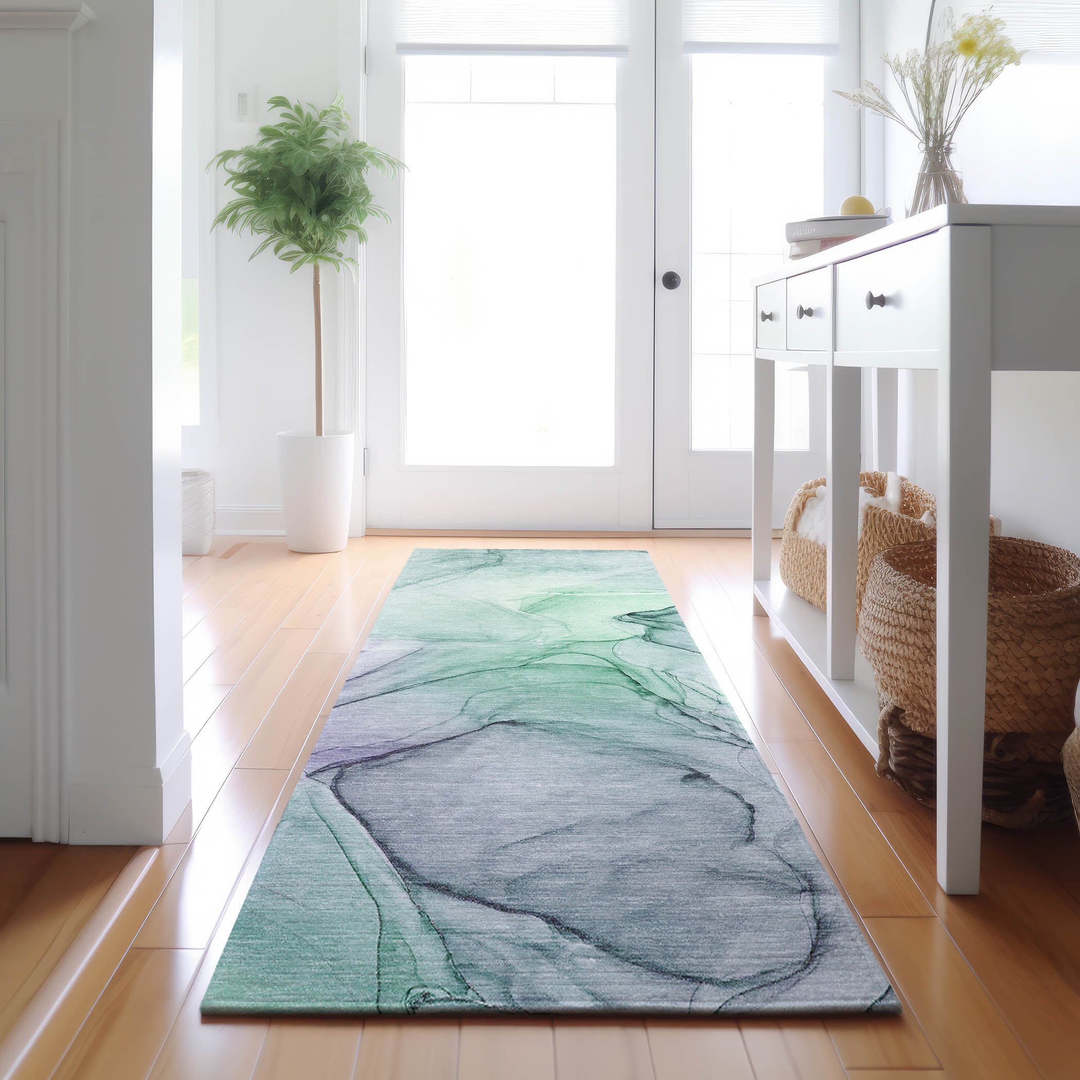 Valletta Machine Washable Transitional Blue Rug 2'3" x 7'6" #shape_Runner