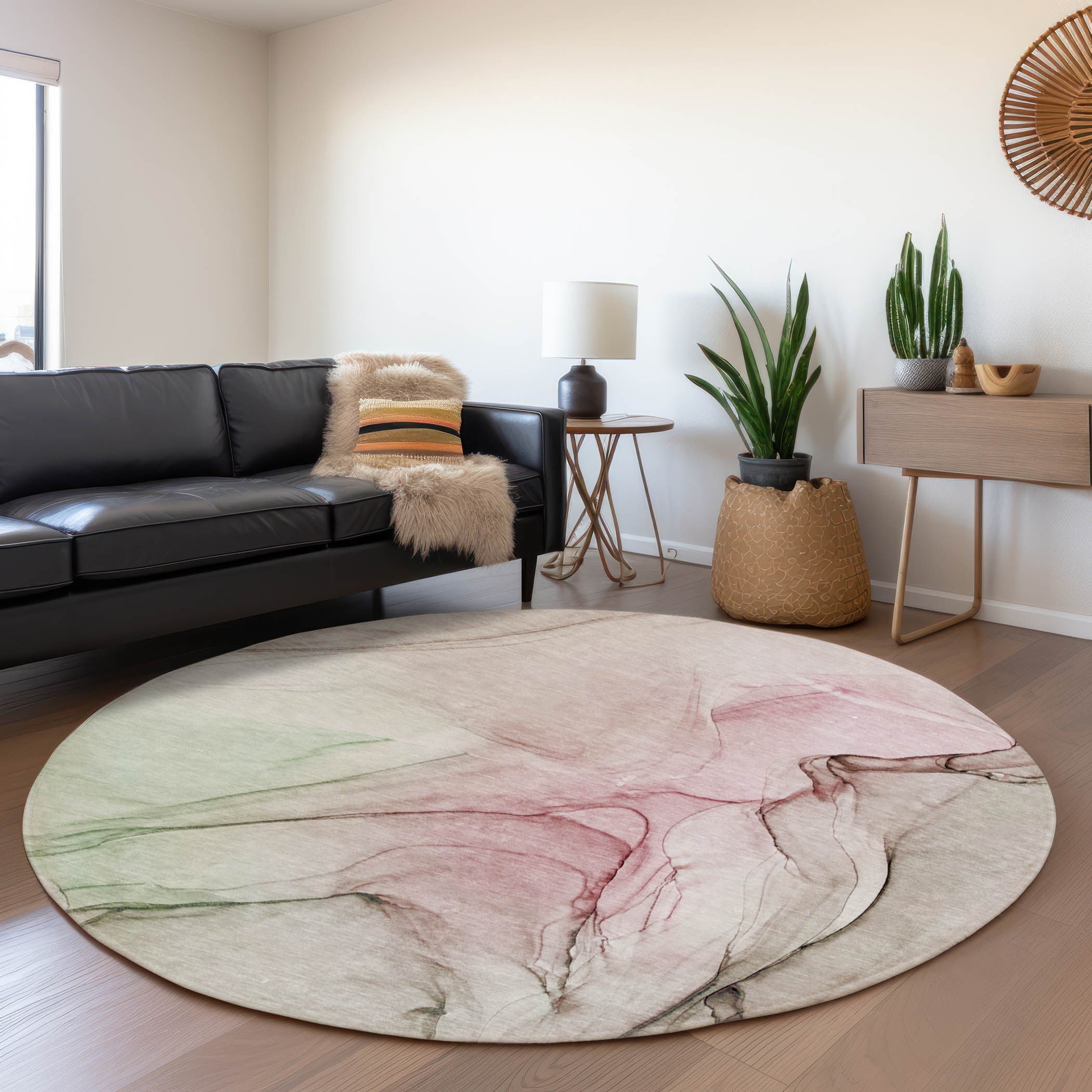 Valletta Machine Washable Transitional Blush Pink Rug 8' x 8' #shape_Round