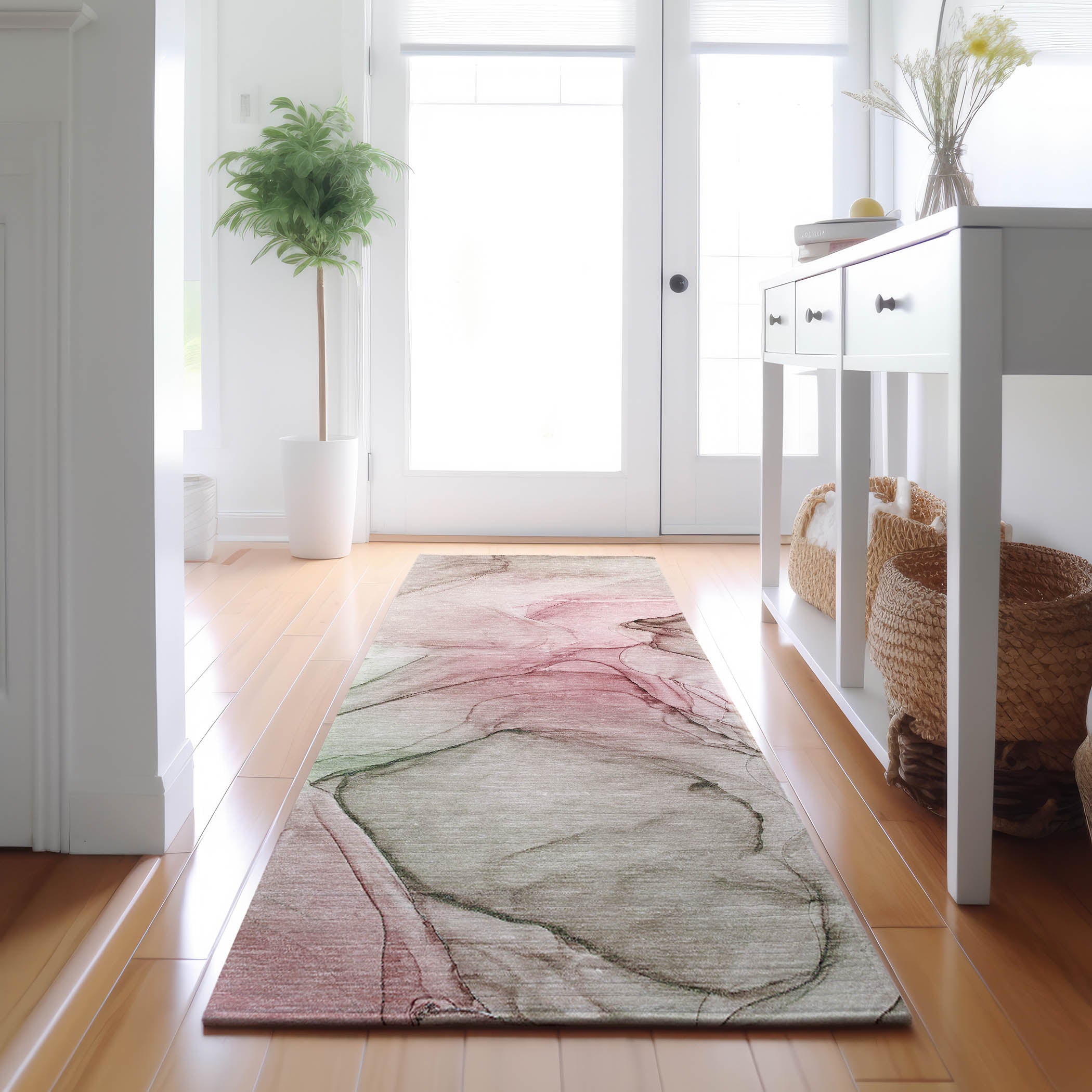 Valletta Machine Washable Transitional Blush Pink Rug 2'3" x 7'6" #shape_Runner