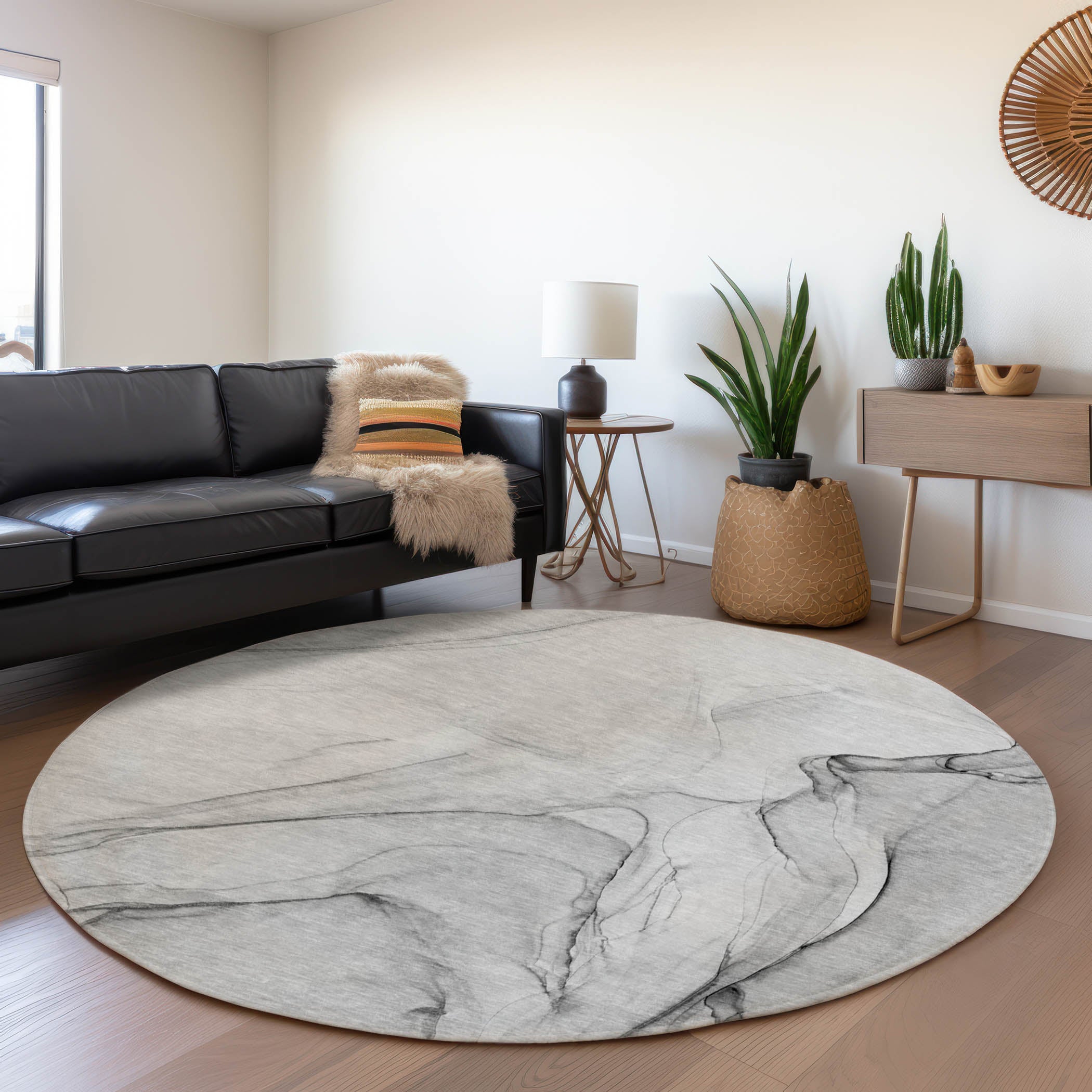 Valletta Machine Washable Transitional Gray Rug 8' x 8' #shape_Round