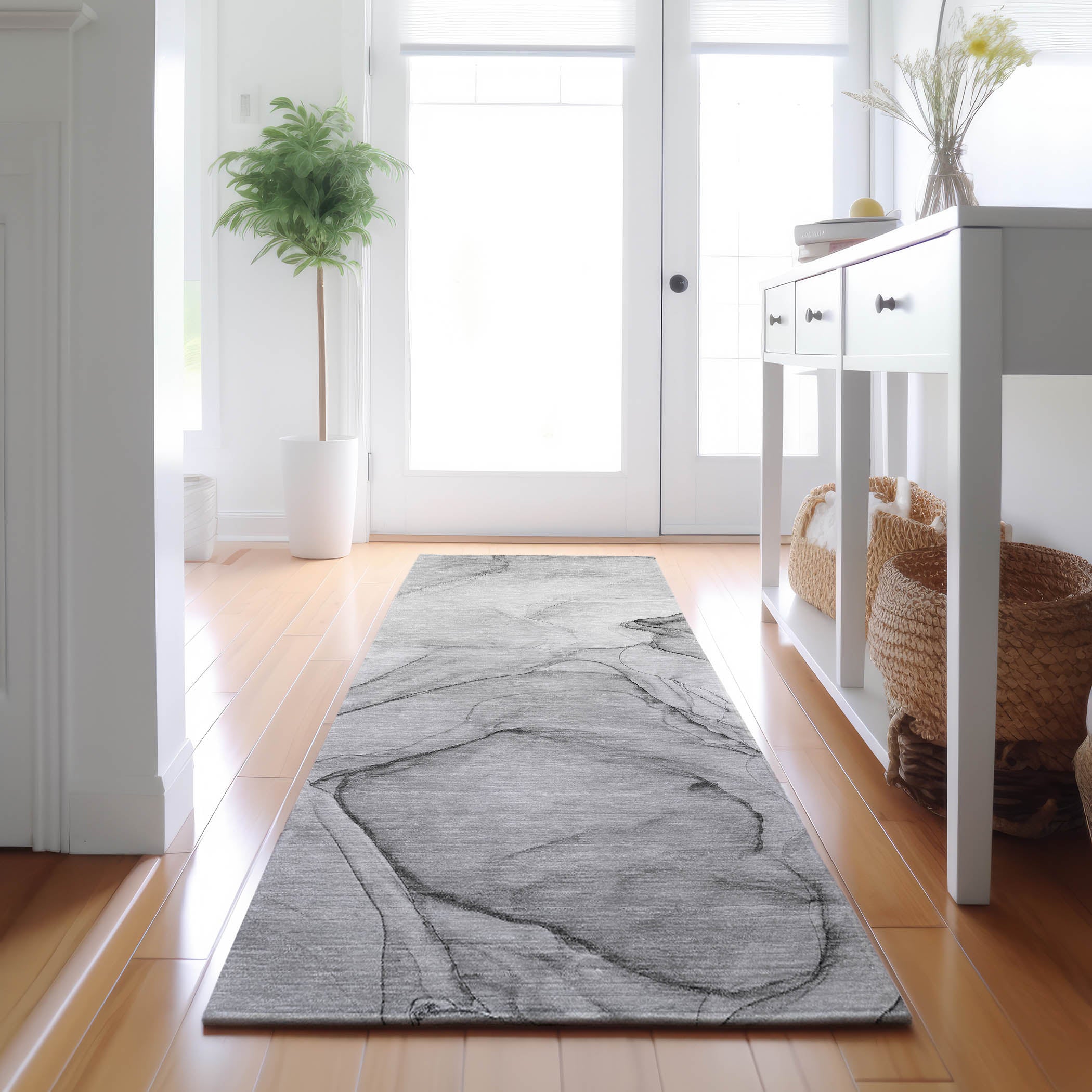 Valletta Machine Washable Transitional Gray Rug 2'3" x 7'6" #shape_Runner