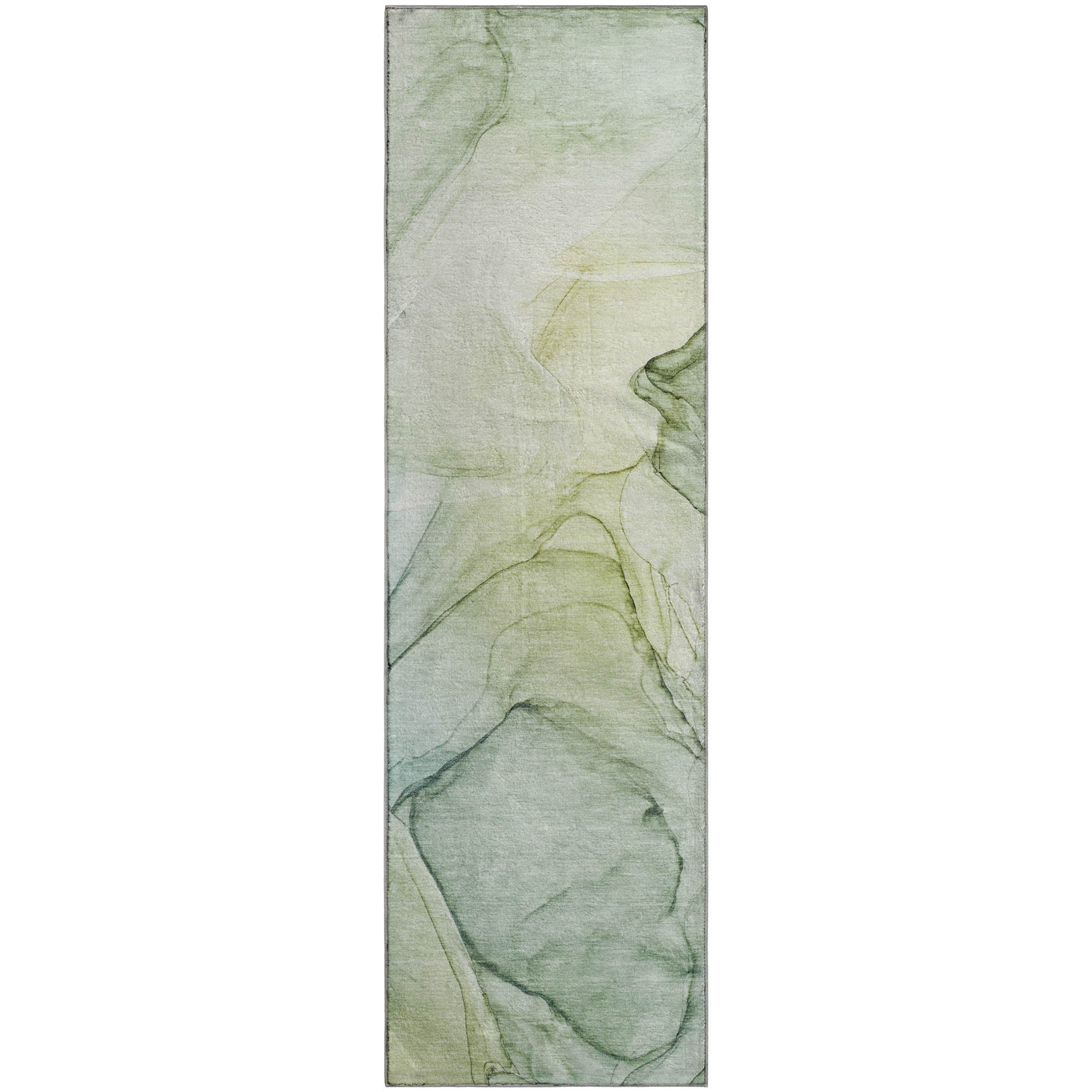 Valletta Machine Washable Transitional Green Rug 2'3" x 7'6" #shape_Runner