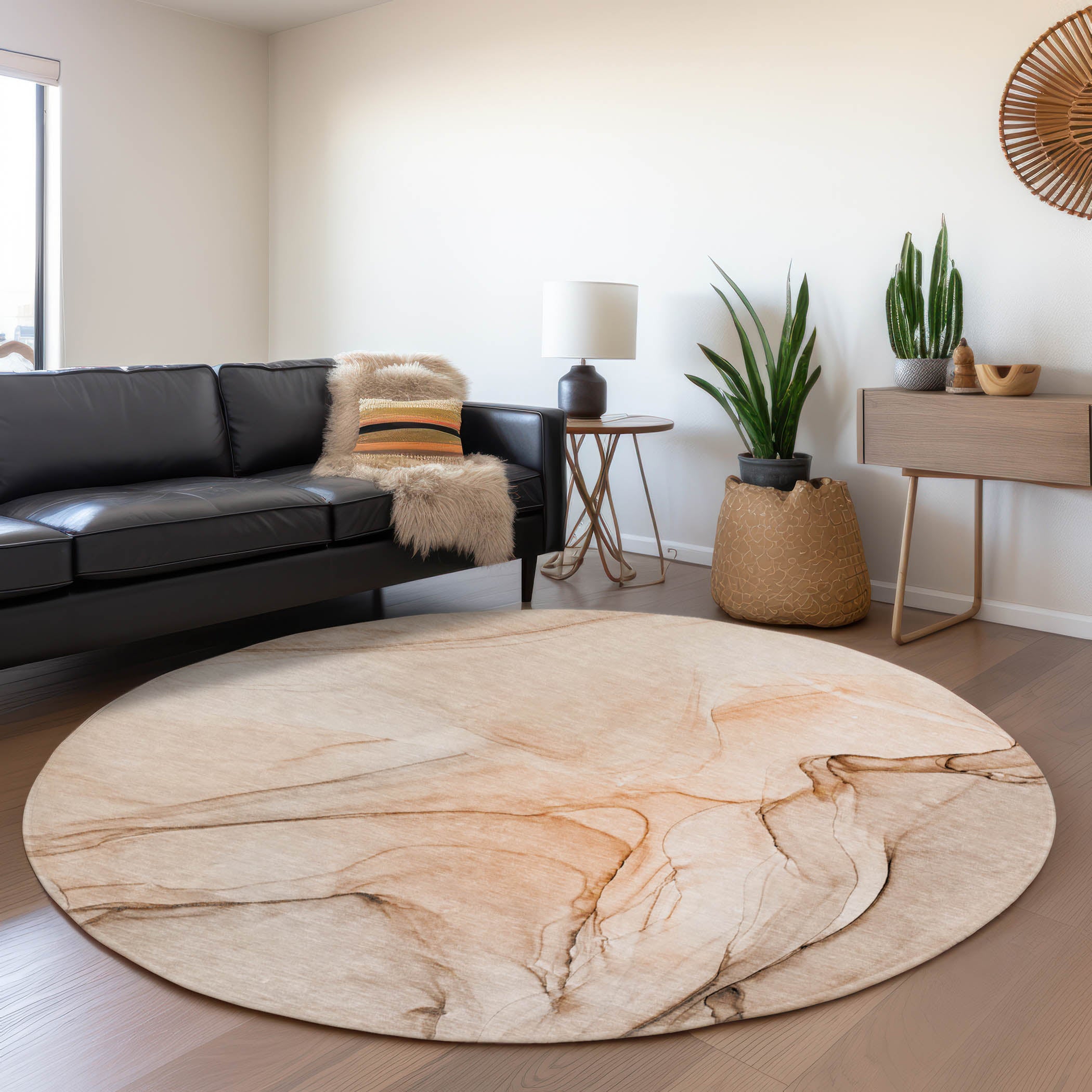 Valletta Machine Washable Transitional Orange Rug 8' x 8' #shape_Round