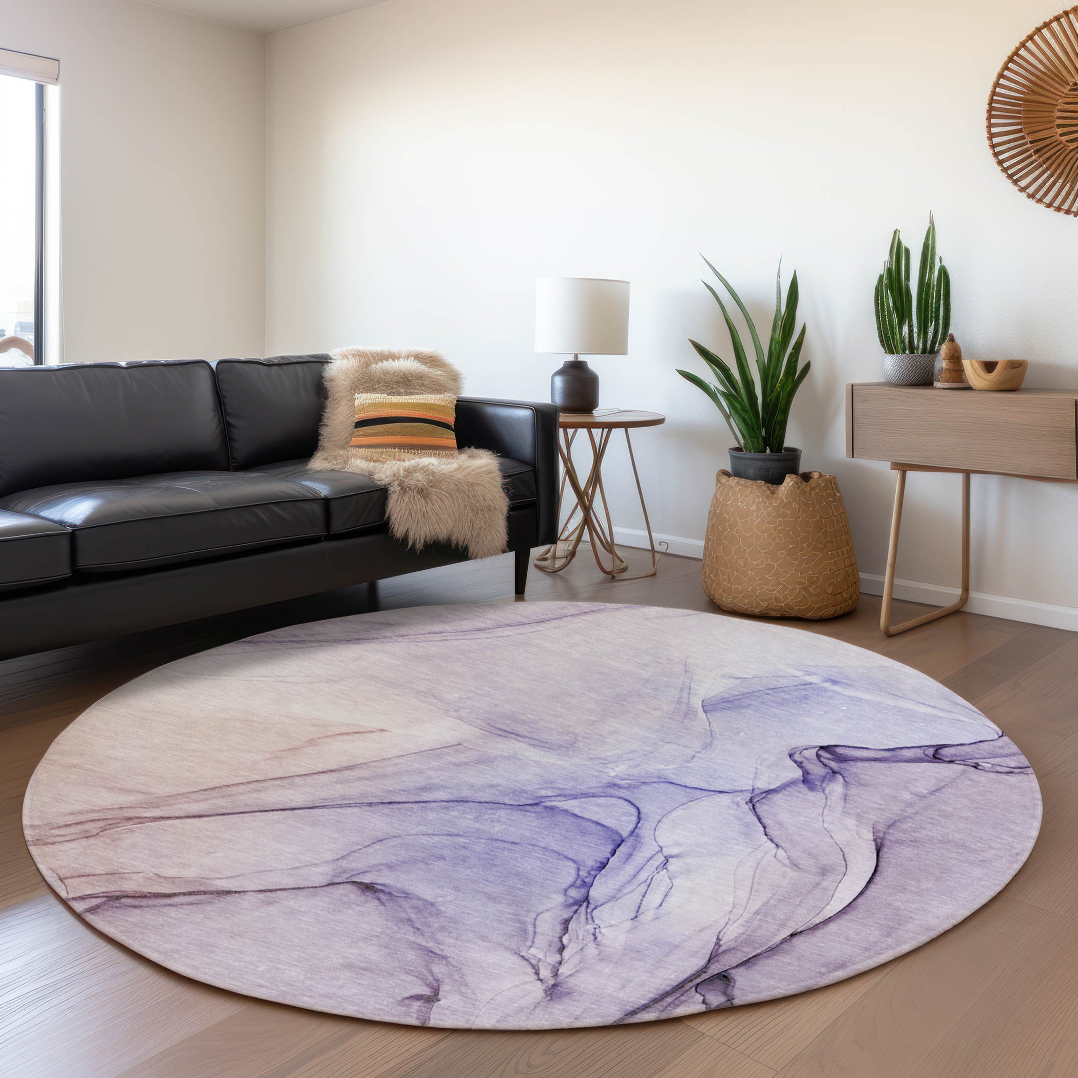 Valletta Machine Washable Transitional Purple Rug 8' x 8' #shape_Round