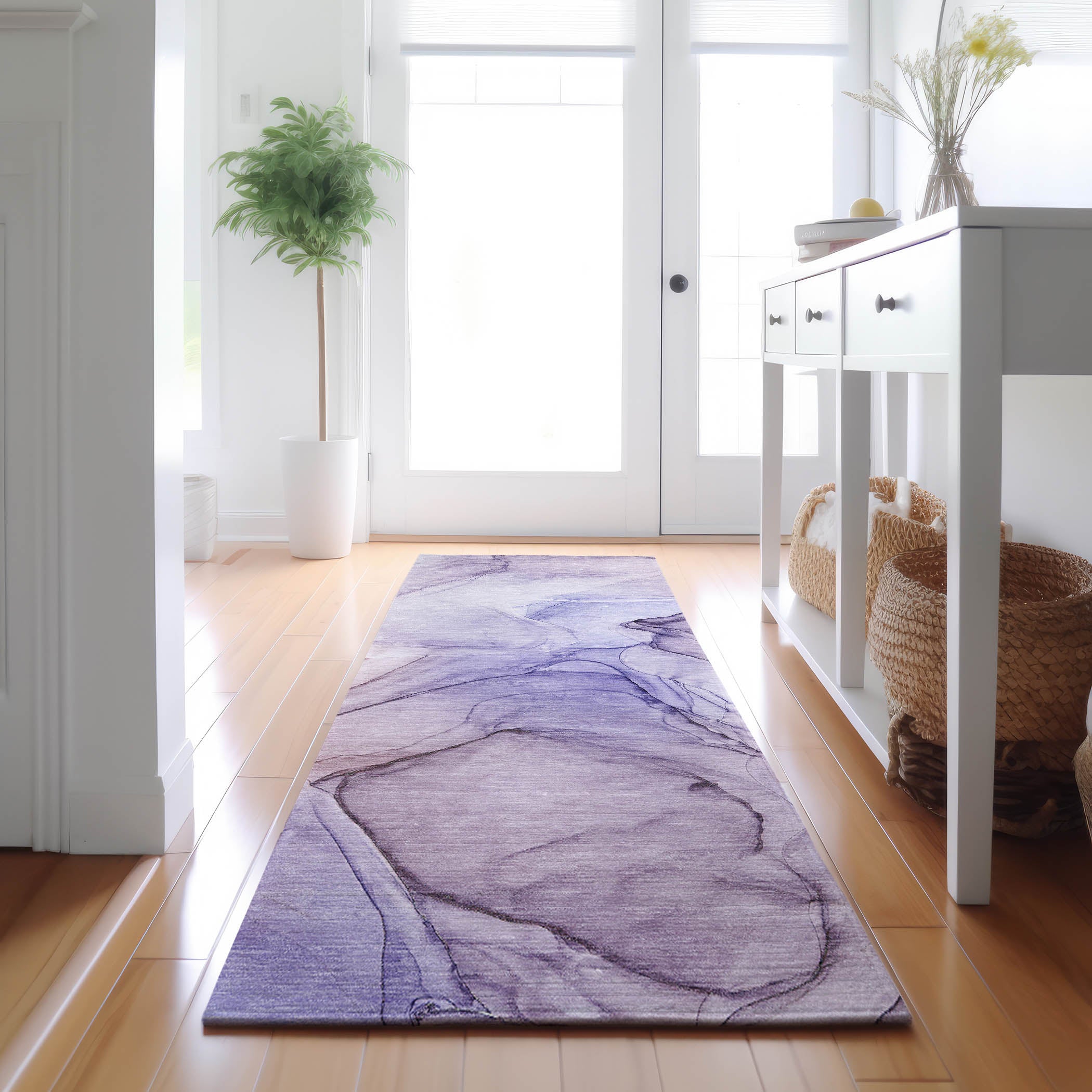 Valletta Machine Washable Transitional Purple Rug 2'3" x 7'6" #shape_Runner