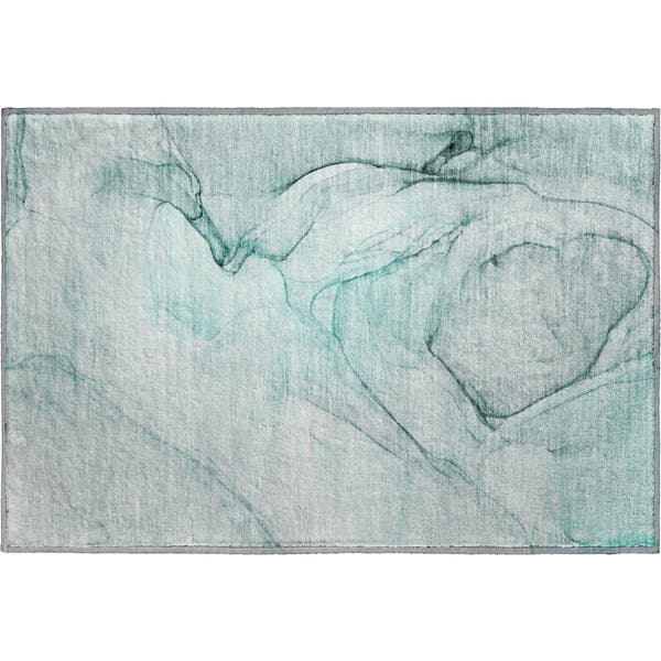 Valletta Machine Washable Transitional Teal Rug 1'8" x 2'6"