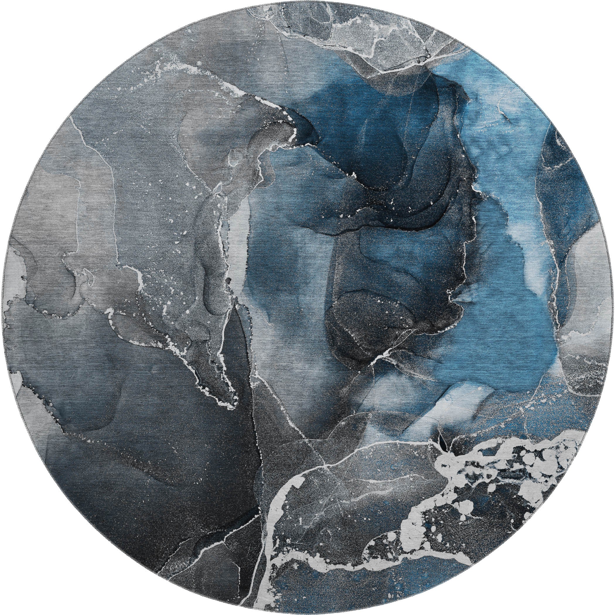Siena Machine Washable Contemporary Blue Rug 8' x 8' #shape_Round